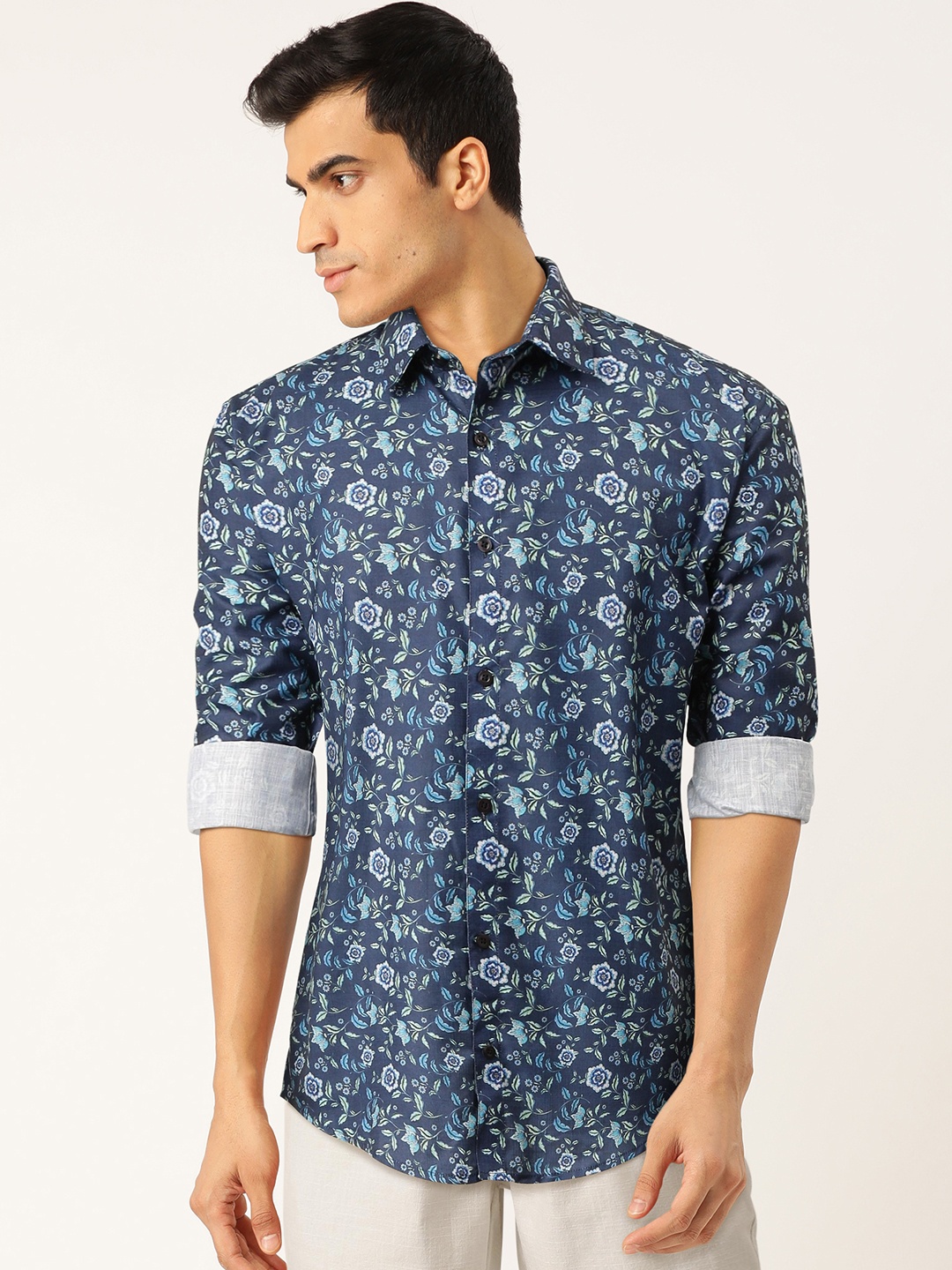 

JAINISH Men Navy Blue Classic Slim Fit Floral Print Casual Shirt