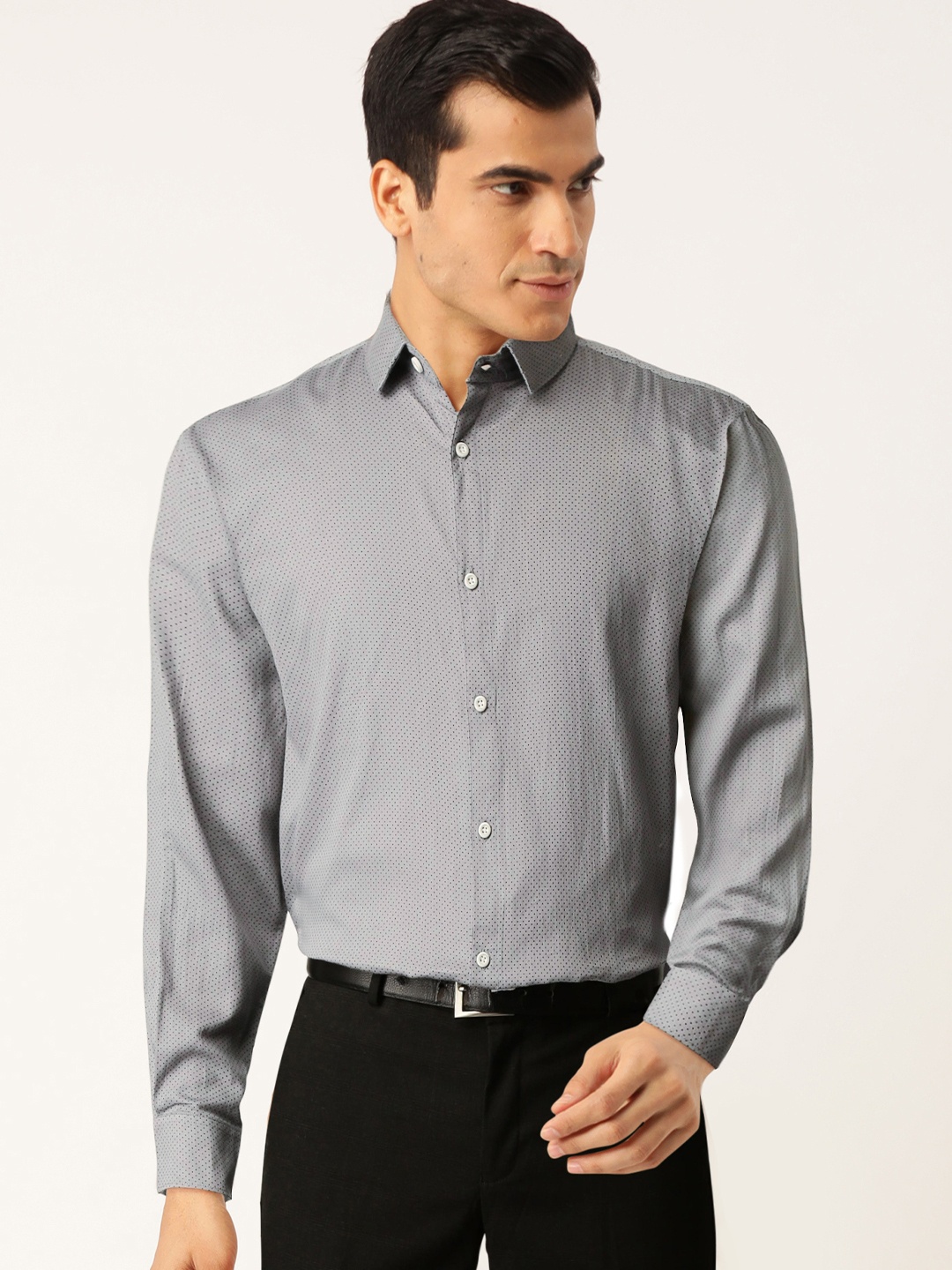 

JAINISH Men Grey & Black Classic Slim Fit Printed Formal Shirt