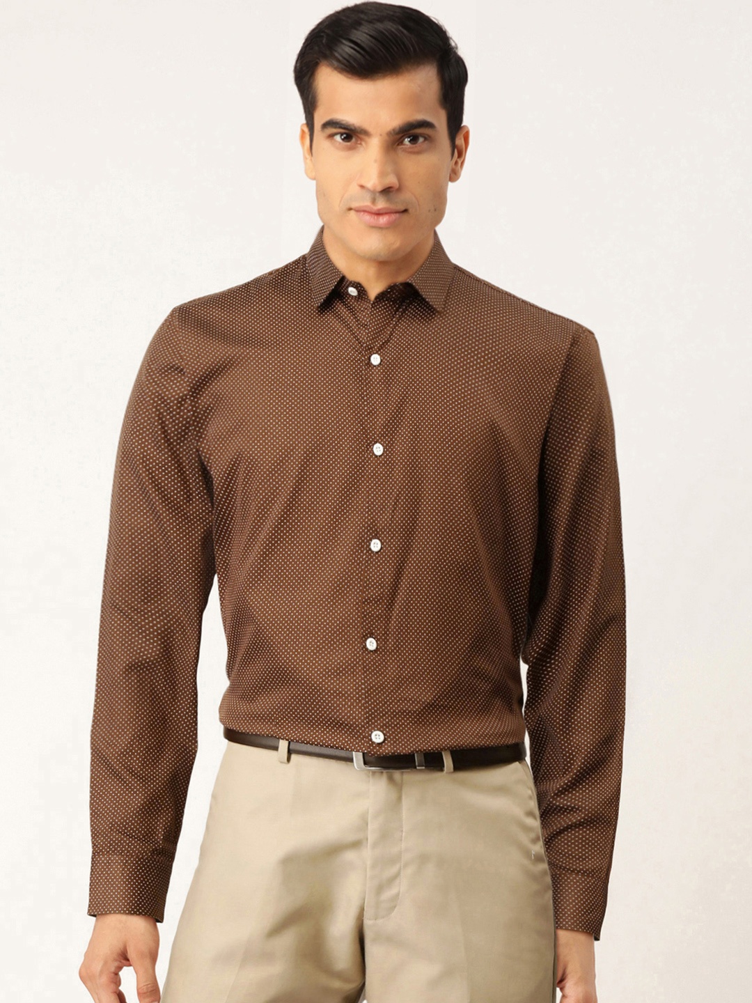 

JAINISH Men Brown & Off-White Slim Fit Printed Formal Shirt