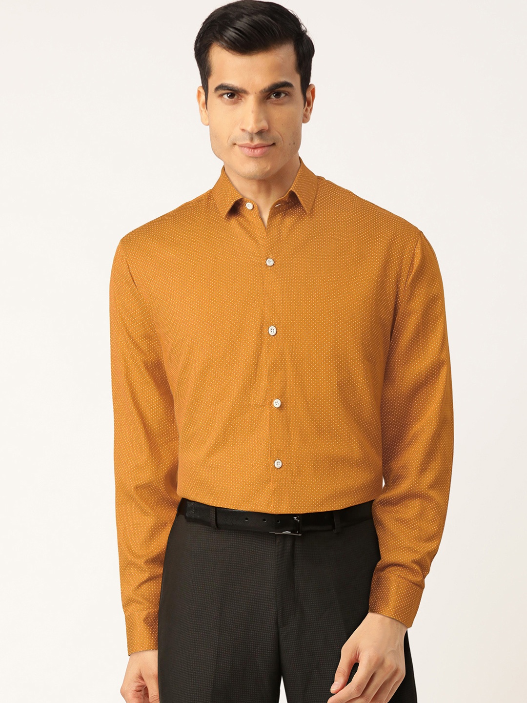 

JAINISH Men Mustard Yellow & Off-White Classic Slim Fit Printed Smart Casual Shirt