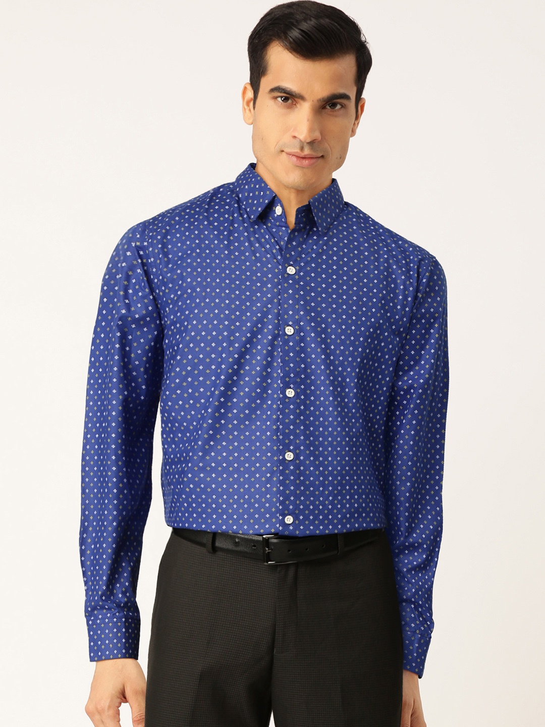 

JAINISH Men Blue & Yellow Classic Slim Fit Printed Smart Casual Shirt