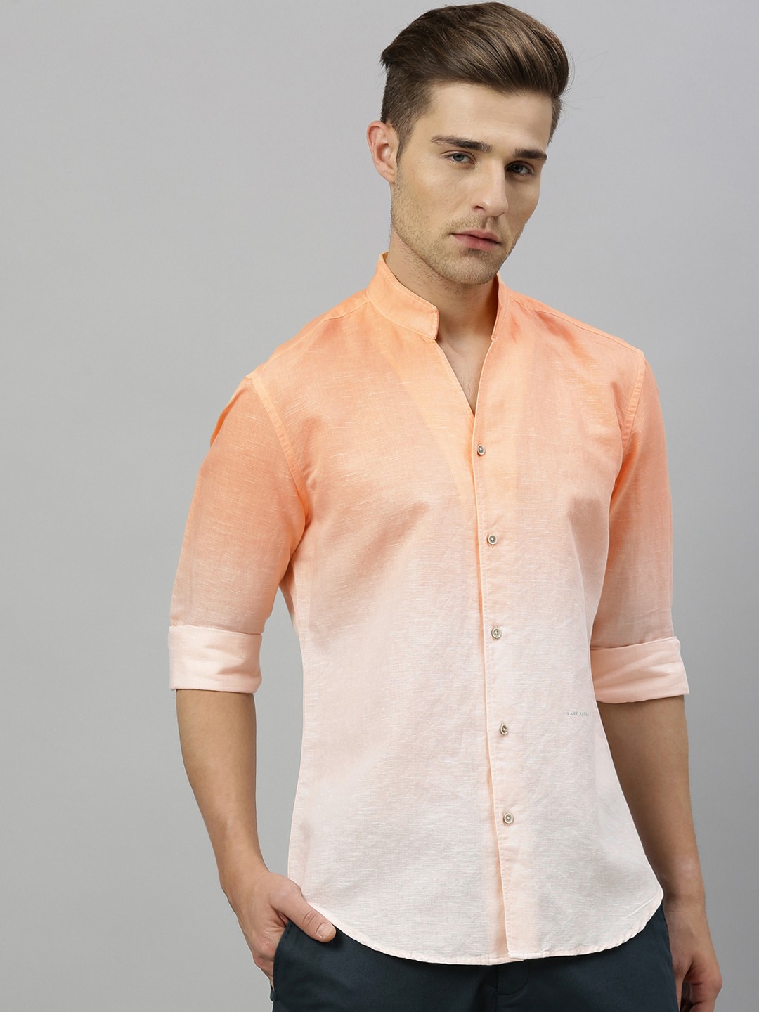 

RARE RABBIT Men Orange & White Tailored Fit Ombre Effect Casual Shirt