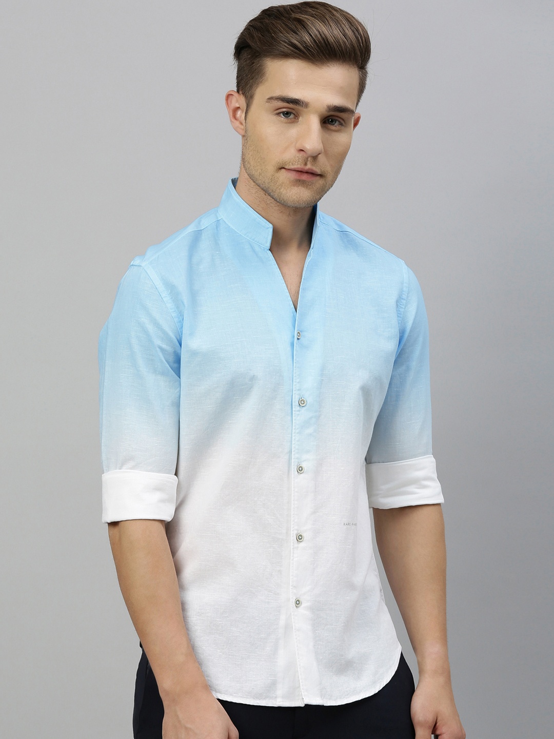 

RARE RABBIT Men Blue & White Tailored Fit Ombre Effect Casual Shirt