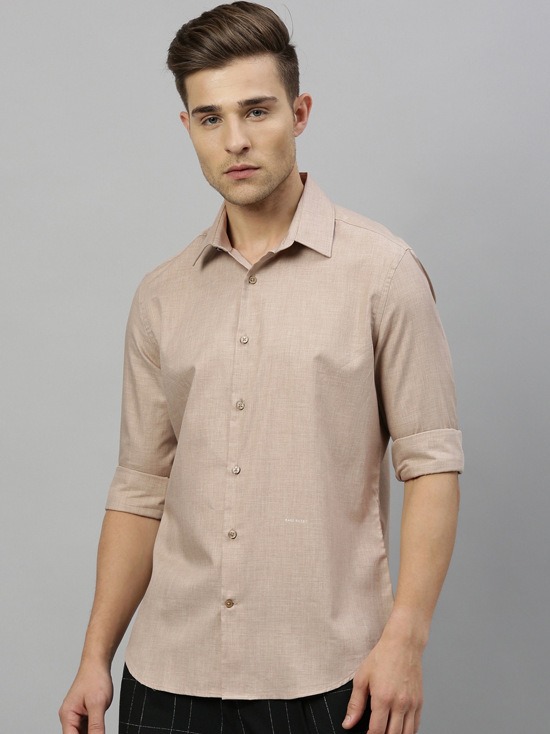 

RARE RABBIT Men Beige Tailored Fit Solid Casual Shirt