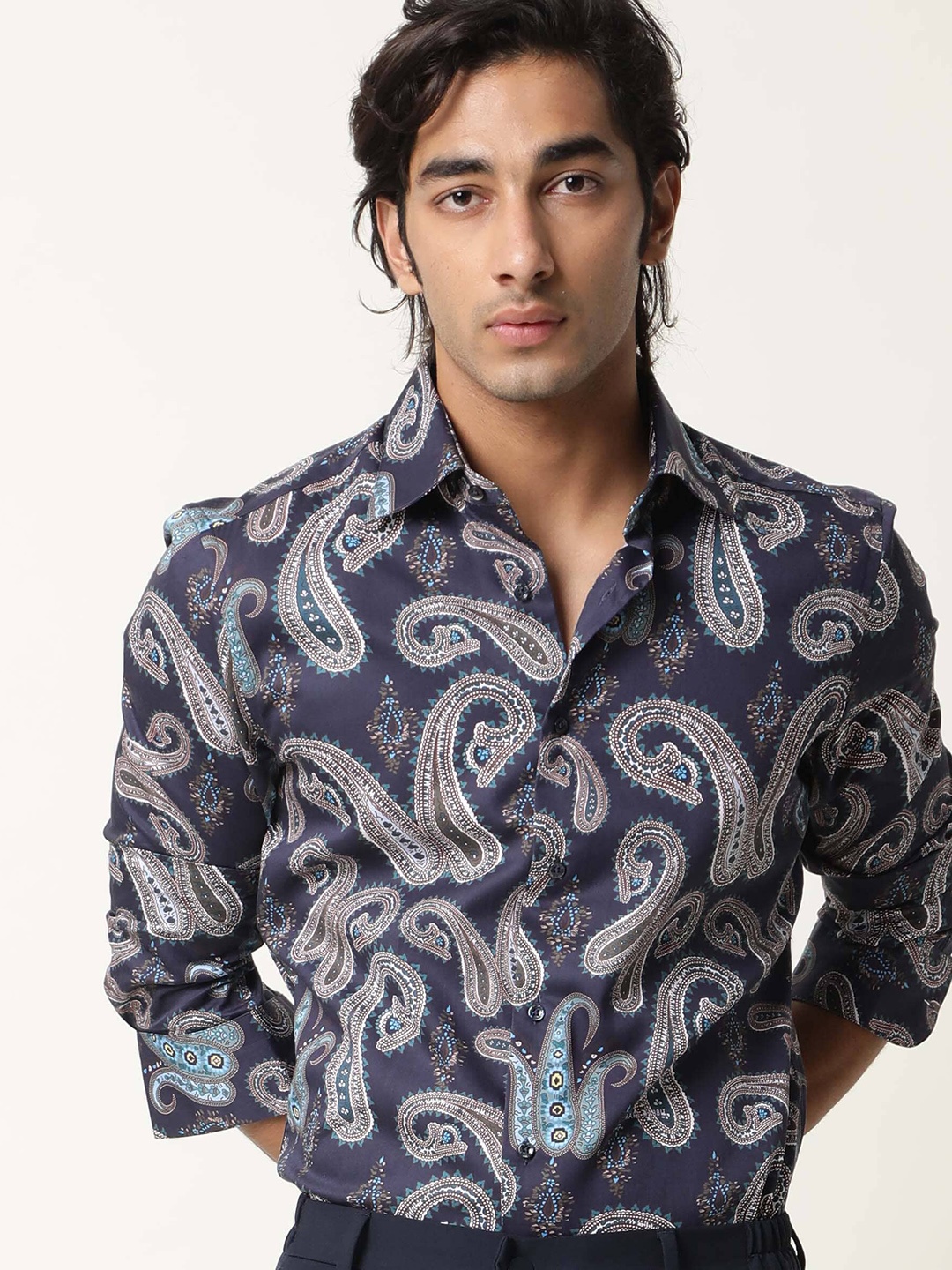 

RARE RABBIT Men Pazzo Paisley Print Regular Fit Shirt, Navy blue