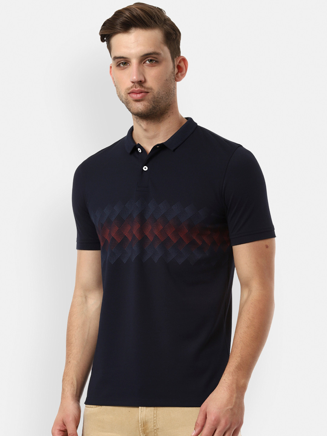 

Louis Philippe Sport Men Navy Blue Printed Polo Collar Slim Fit T-shirt