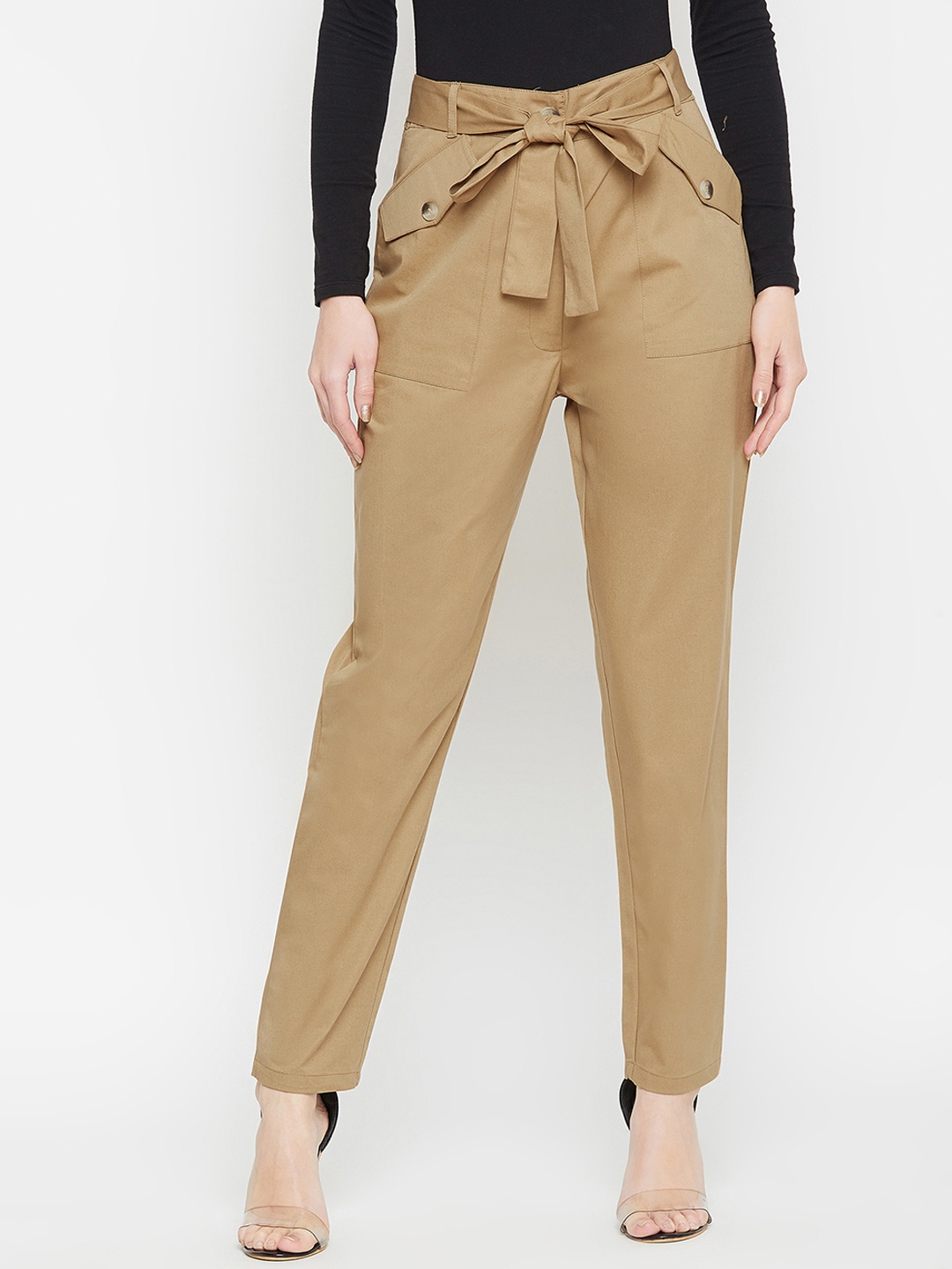 

Marie Claire Women Khaki Slim Fit Checked Peg Trousers