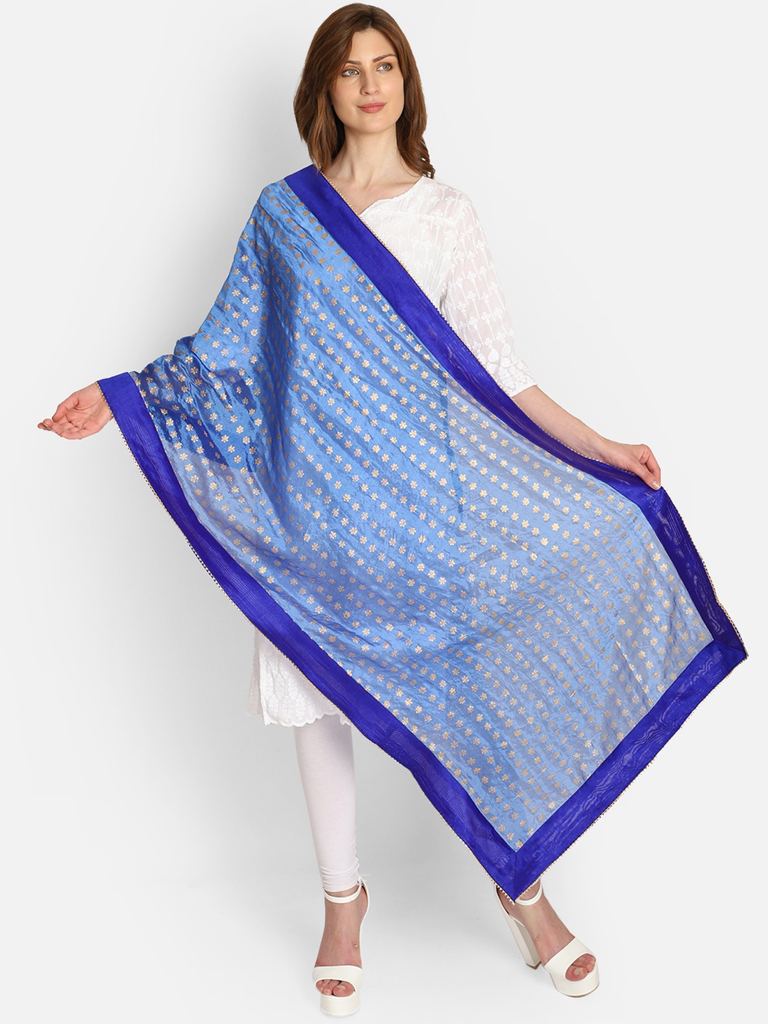 

amraoo Blue & Gold-Coloured Block Printed Dupatta
