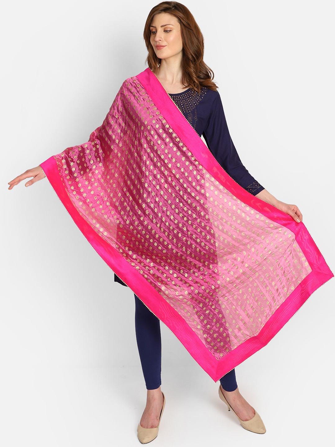 

amraoo Pink & Gold-Coloured Printed Dupatta