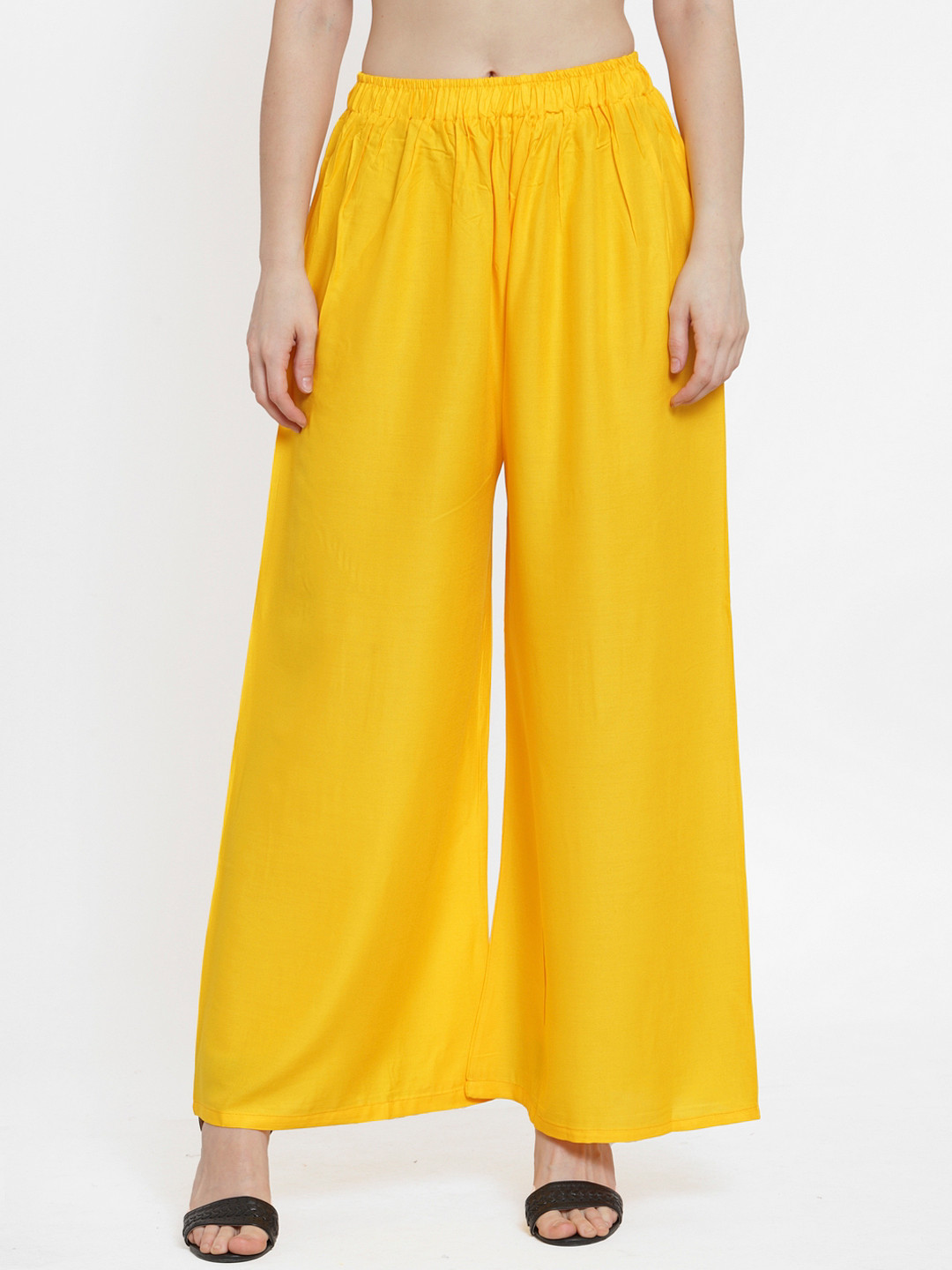 

TAG 7 Women Yellow Solid Wide Leg Palazzos