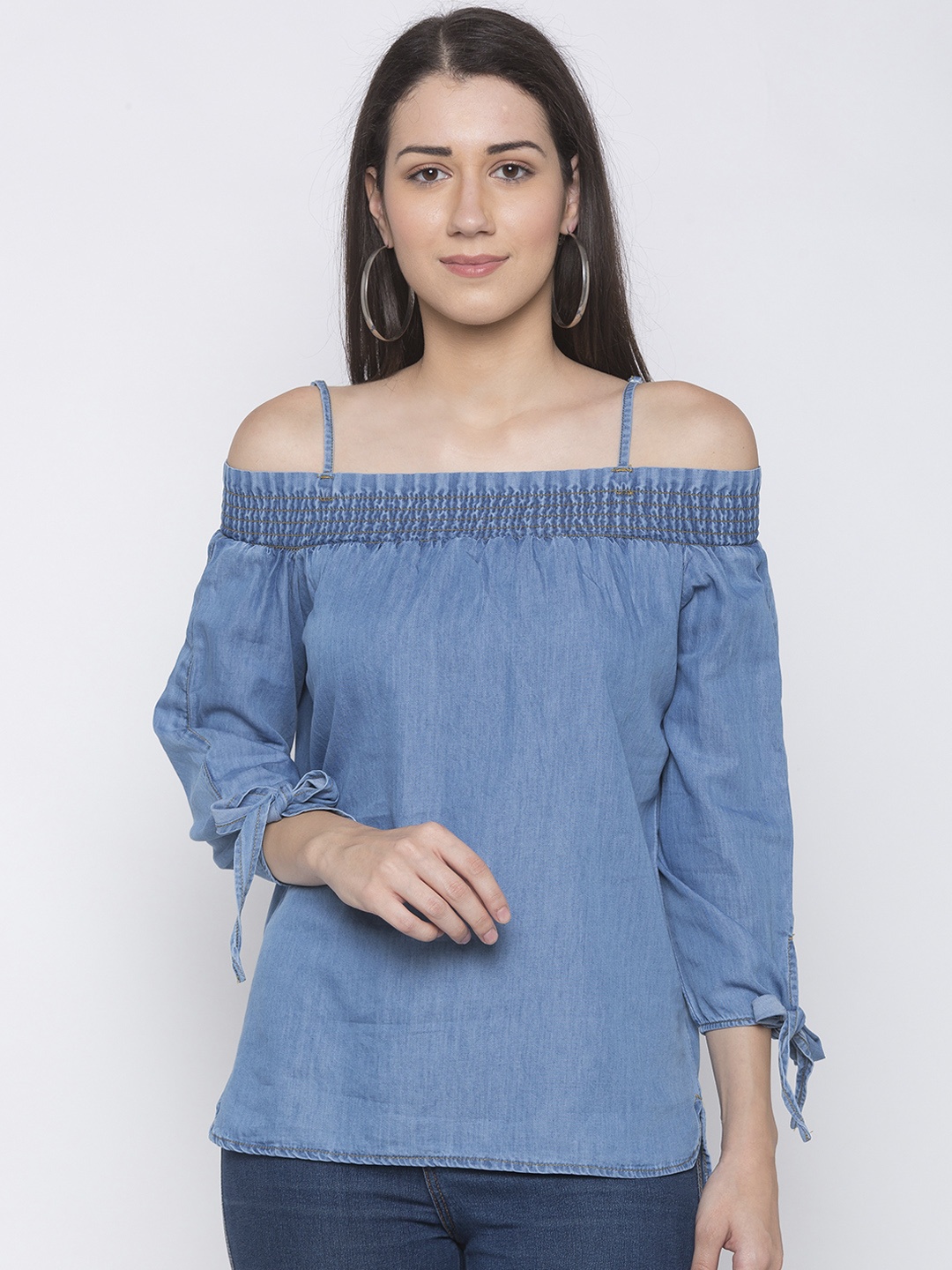 

Globus Women Blue Solid Pure Cotton Top