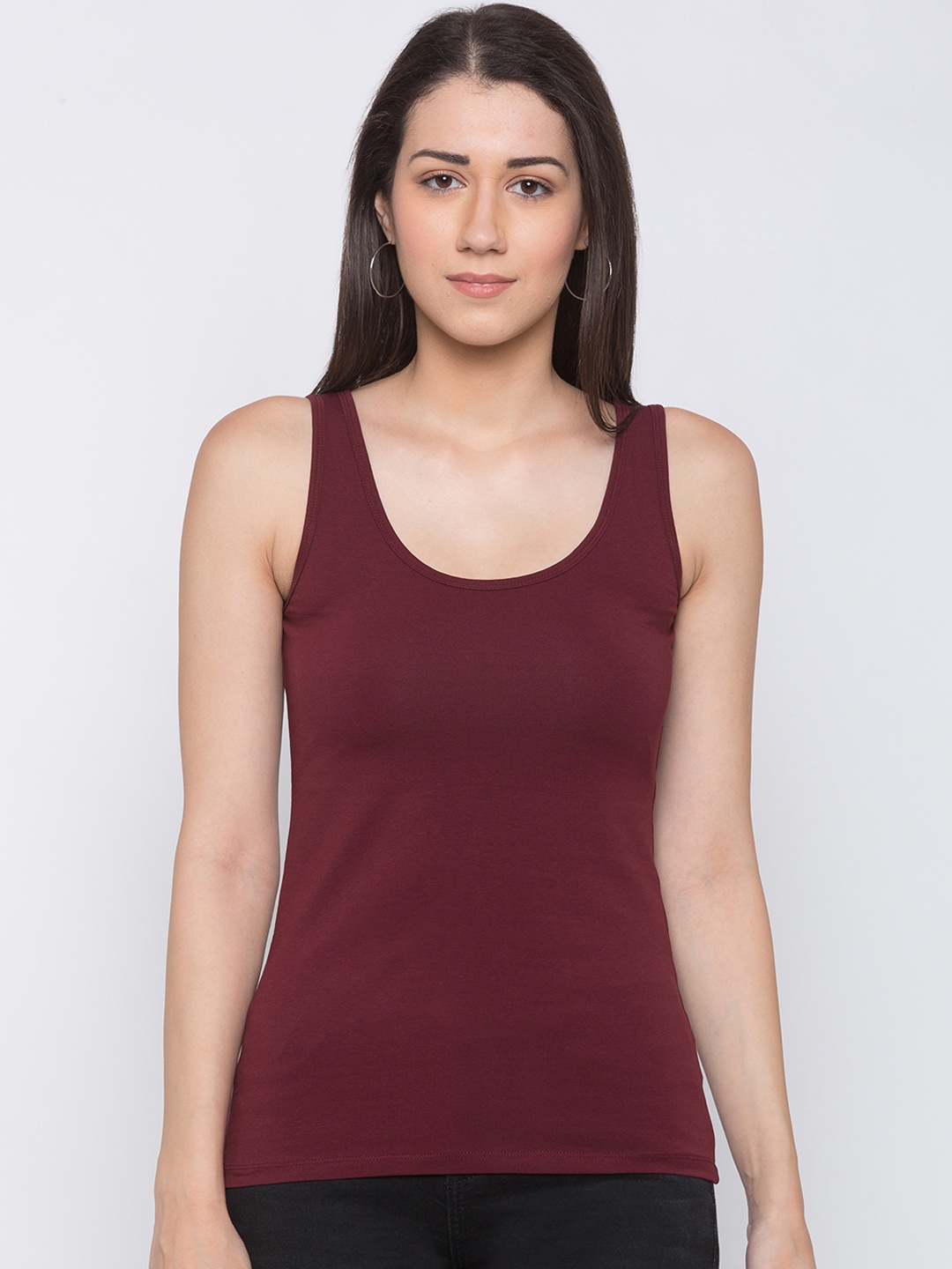 

Globus Women Maroon Solid Tank Pure Cotton Top