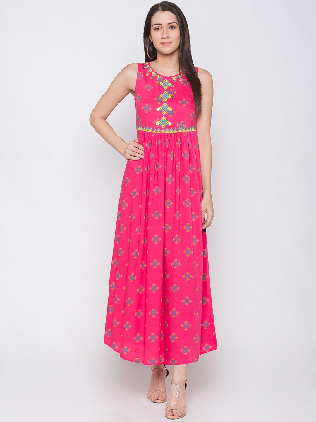 

Globus Women Pink & Blue Printed Maxi Dress