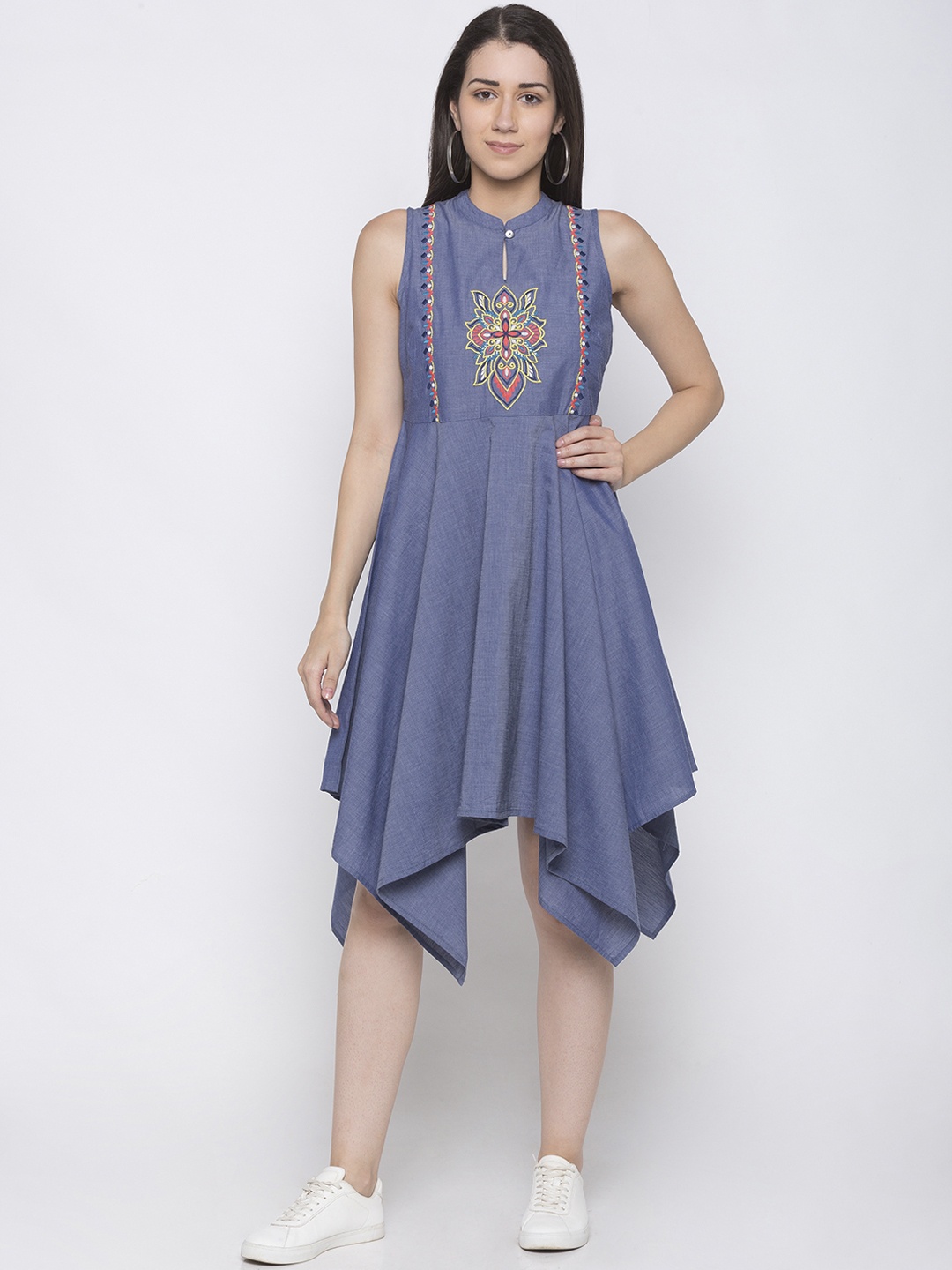 

Globus Women Blue Embroidered Fit and Flare Dress
