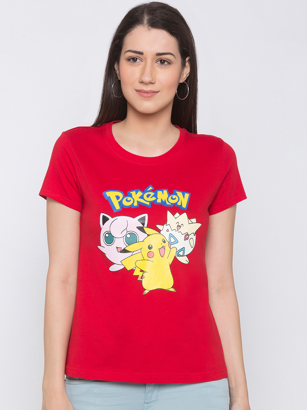 

Globus Women Red & Yellow Pokemon Printed Round Neck T-shirt