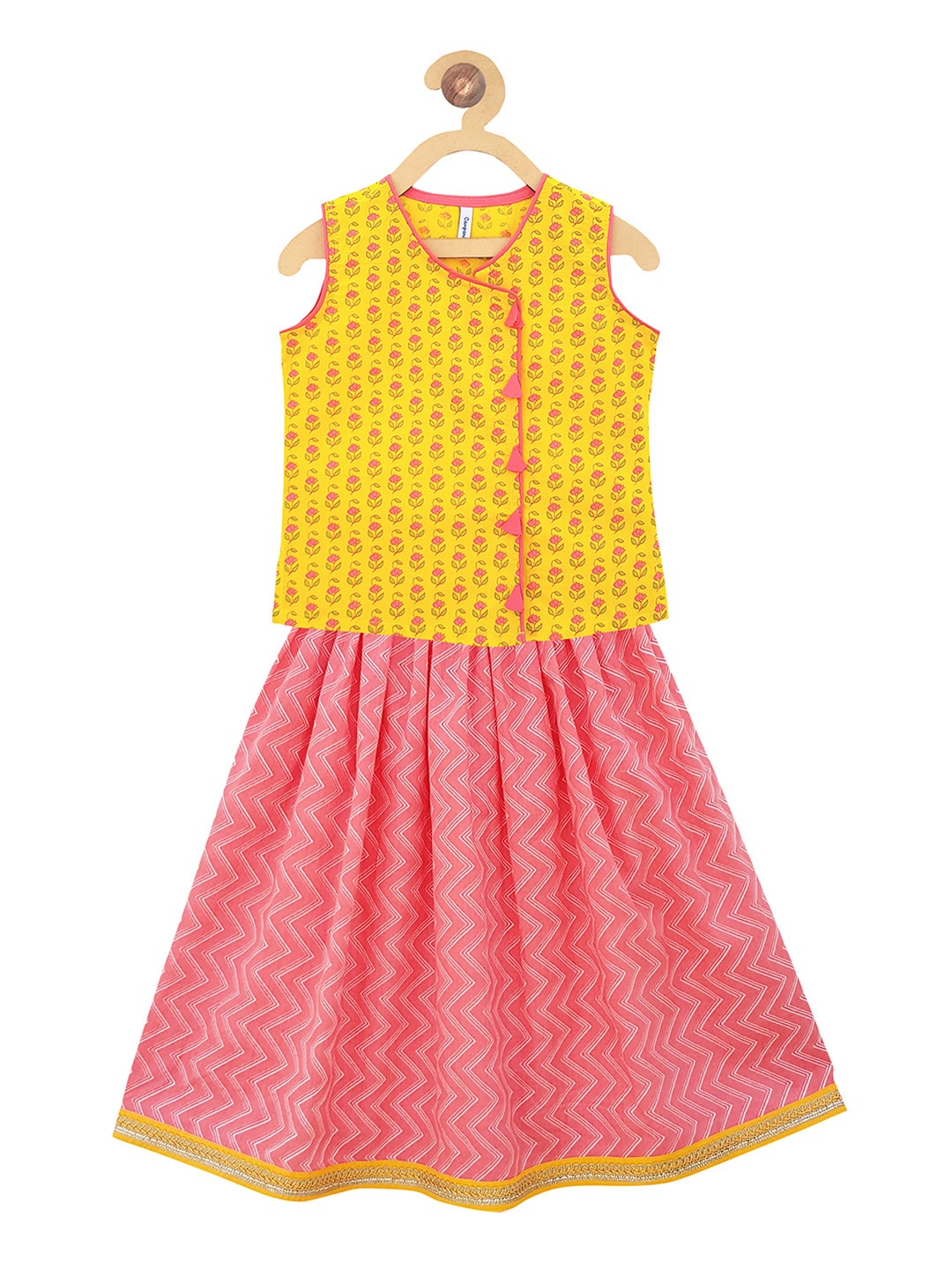 

Campana Yellow & Pink Ready to Wear Lehenga with Blouse