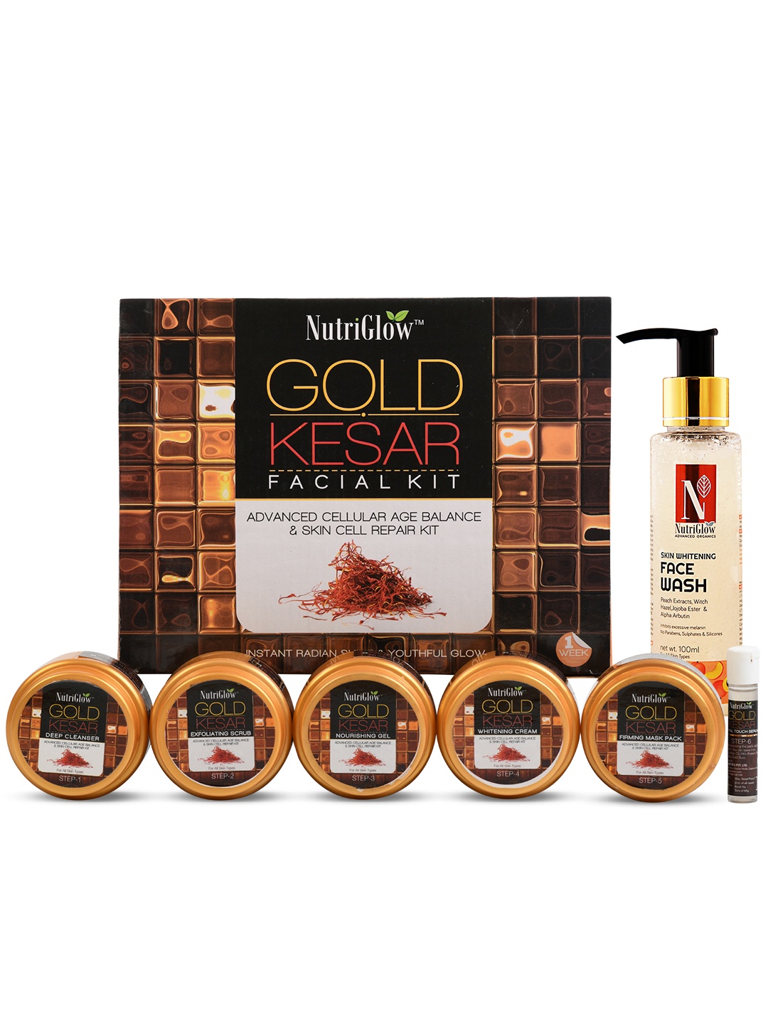 

NutriGlow Set of Gold Kesar Facial Kit 250 g + 10ml & Skin Whitening Face Wash 100 ml, Multi