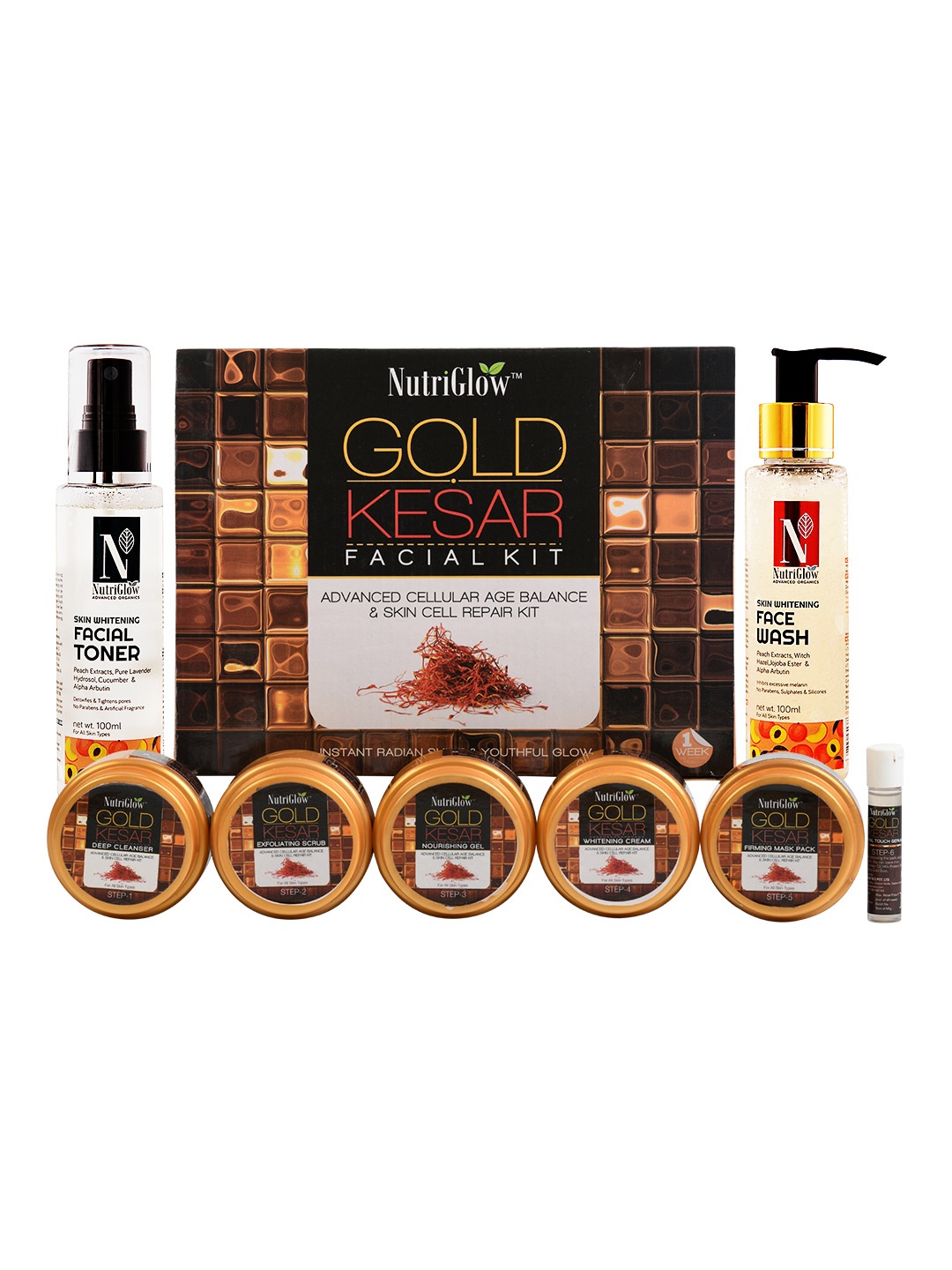 

NutriGlow Gold Kesar Facial Kit 250g + 10ml, Skin Whitening Face Wash 100ml & Toner 100ml, Multi