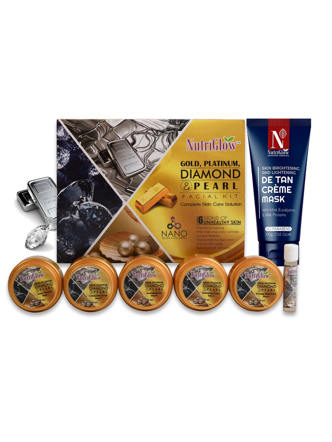 

NutriGlow Combo of 2 Gold Kesar Facial Kit & De Tan Creme Mask 360 g, Multi