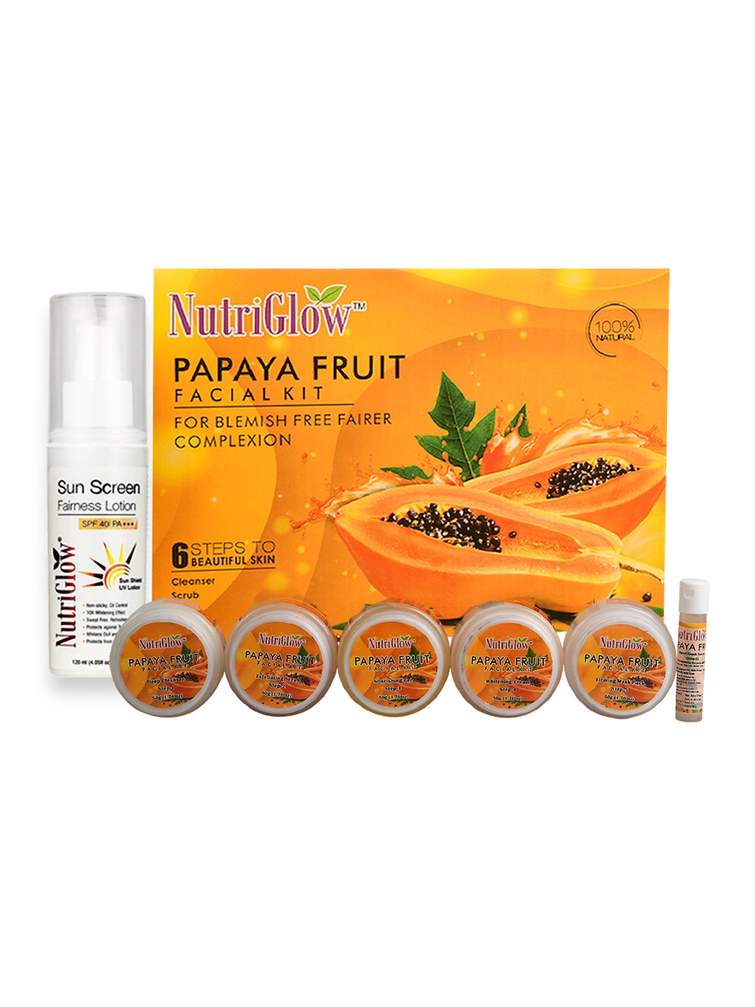 

NutriGlow Combo of 2 Papaya Fruit Facial Kit & Sunscreen SPF 40 380 g, Multi