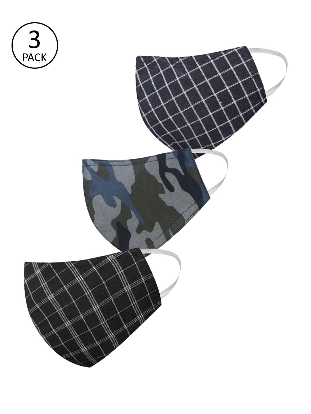 

VASTRAMAY Unisex Pack Of 3 3-Ply Reusable Cloth Masks, Assorted