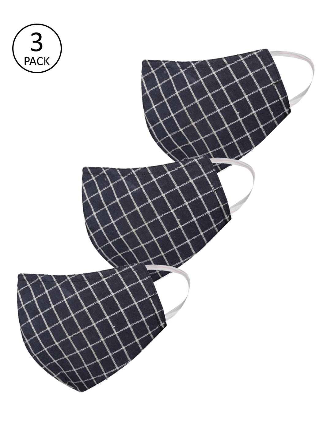 

VASTRAMAY Unisex Blue Pack of 3 Reusable 3 -Ply Printed Cotton Cloth Masks