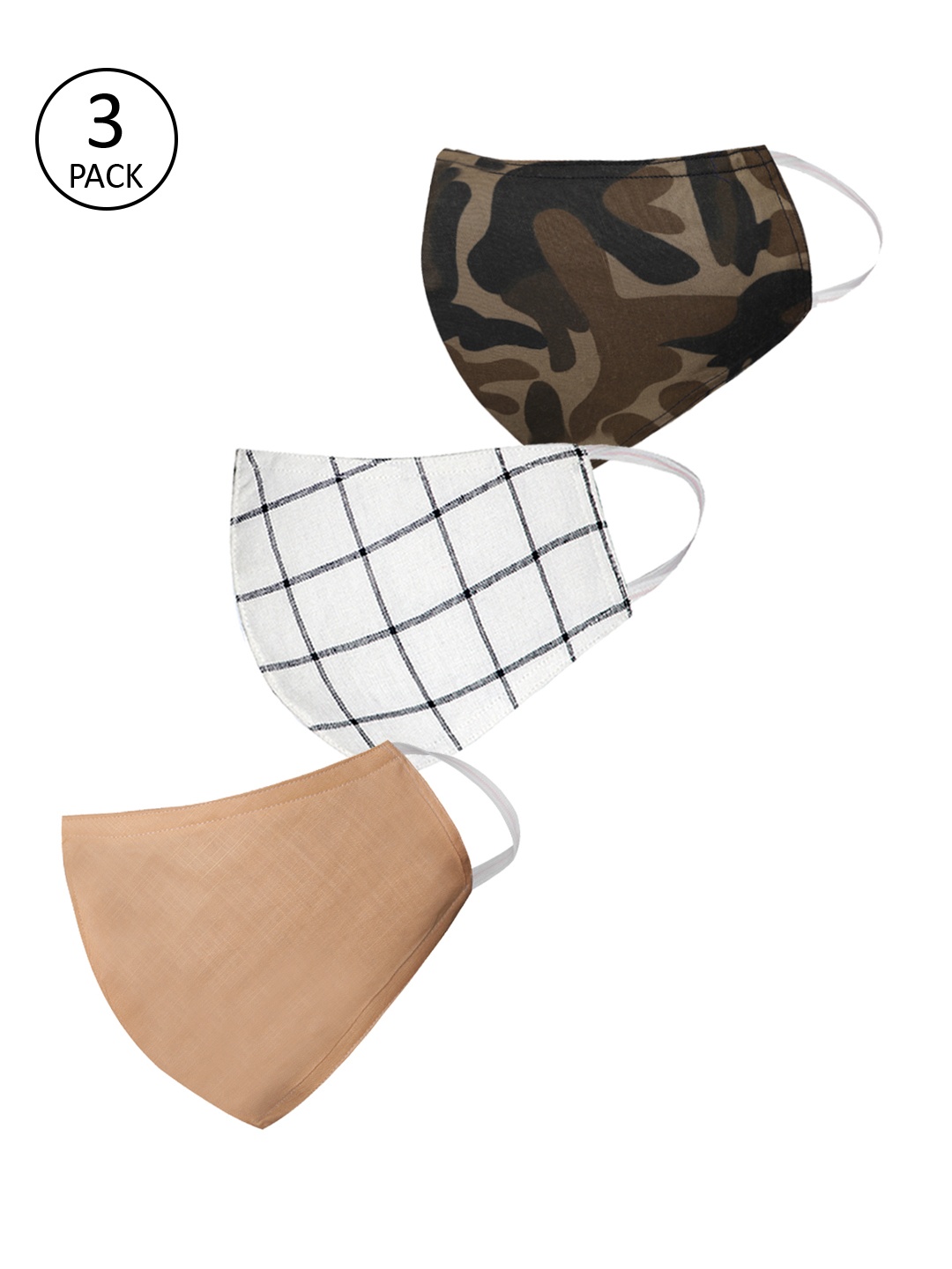 

VASTRAMAY Unisex Pack Of 3 Reusable 3-Ply Protective Cloth Mask, Beige