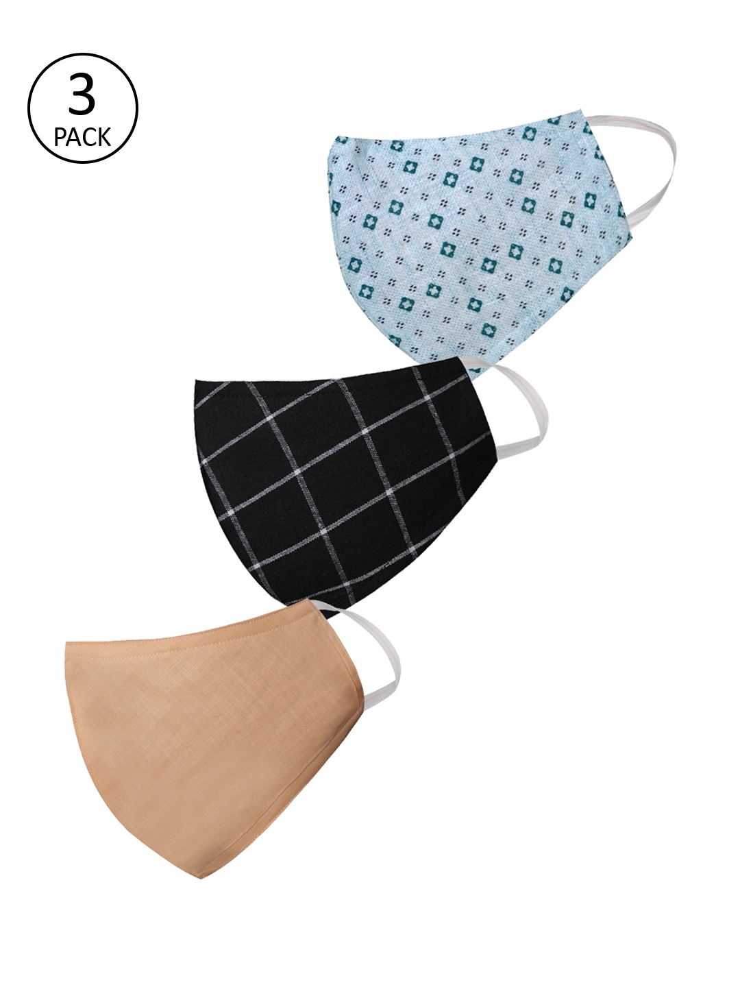 

VASTRAMAY Unisex 3 Pcs 3 Ply Reusable Cloth Masks, Blue