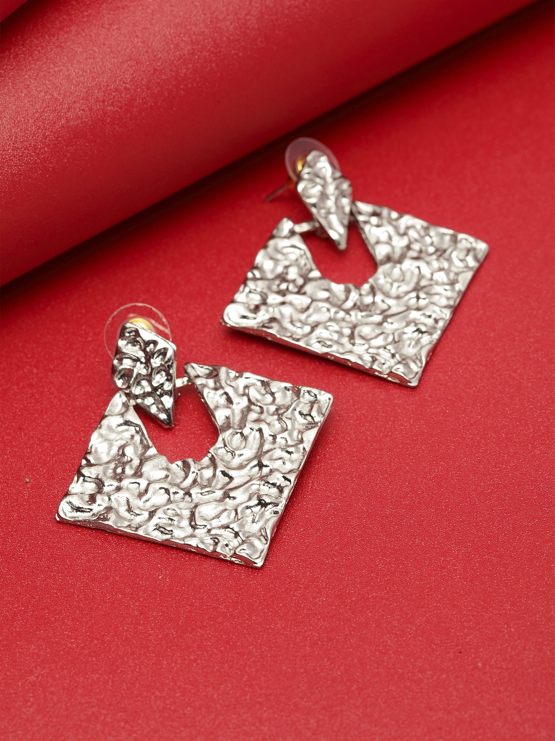 

Madame Silver-Toned Rhodium Plated Geometric Drop Earrings