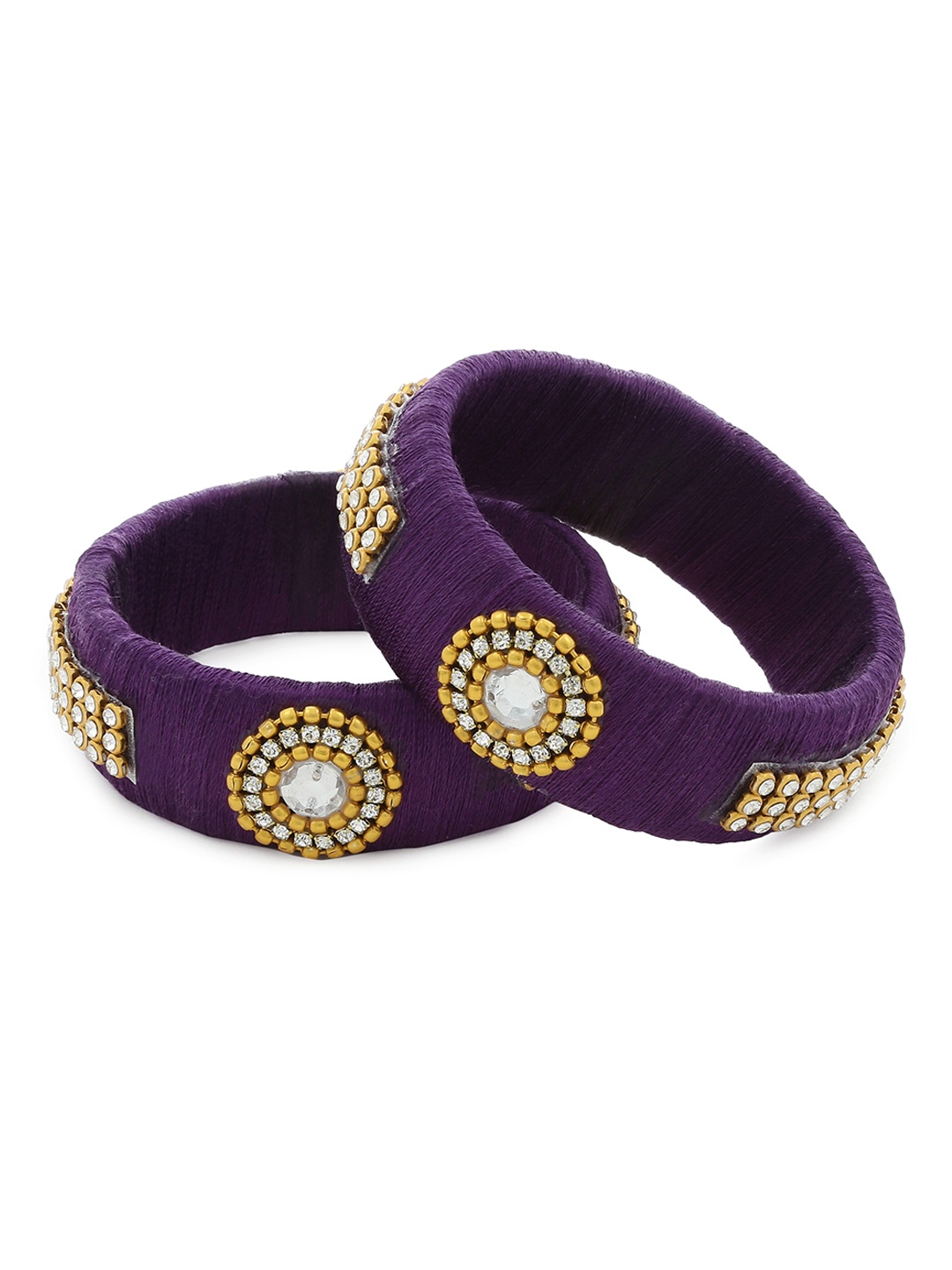

AKSHARA Girls Set of 2 Purple & White Stone-Studded Handcrafted Silk Thread Bangles