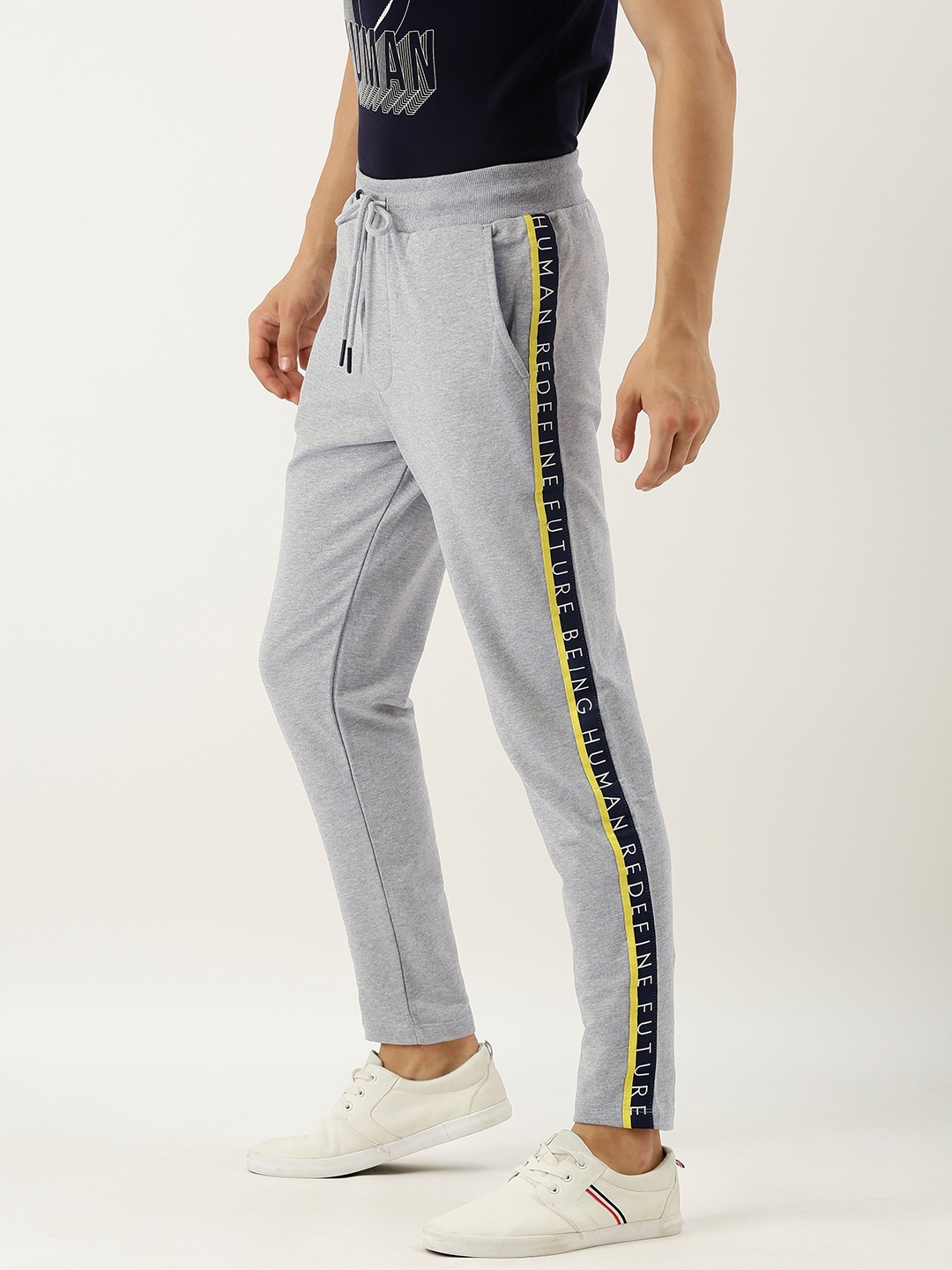 

Being Human Men Grey Melange Solid Straight Fit Track Pants With Side Stripes