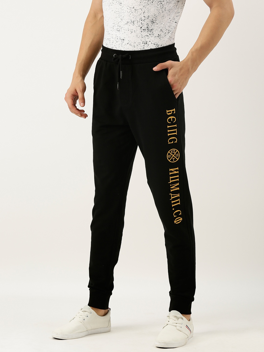 

Being Human Clothing Men Black Printed Straight Fit Joggers