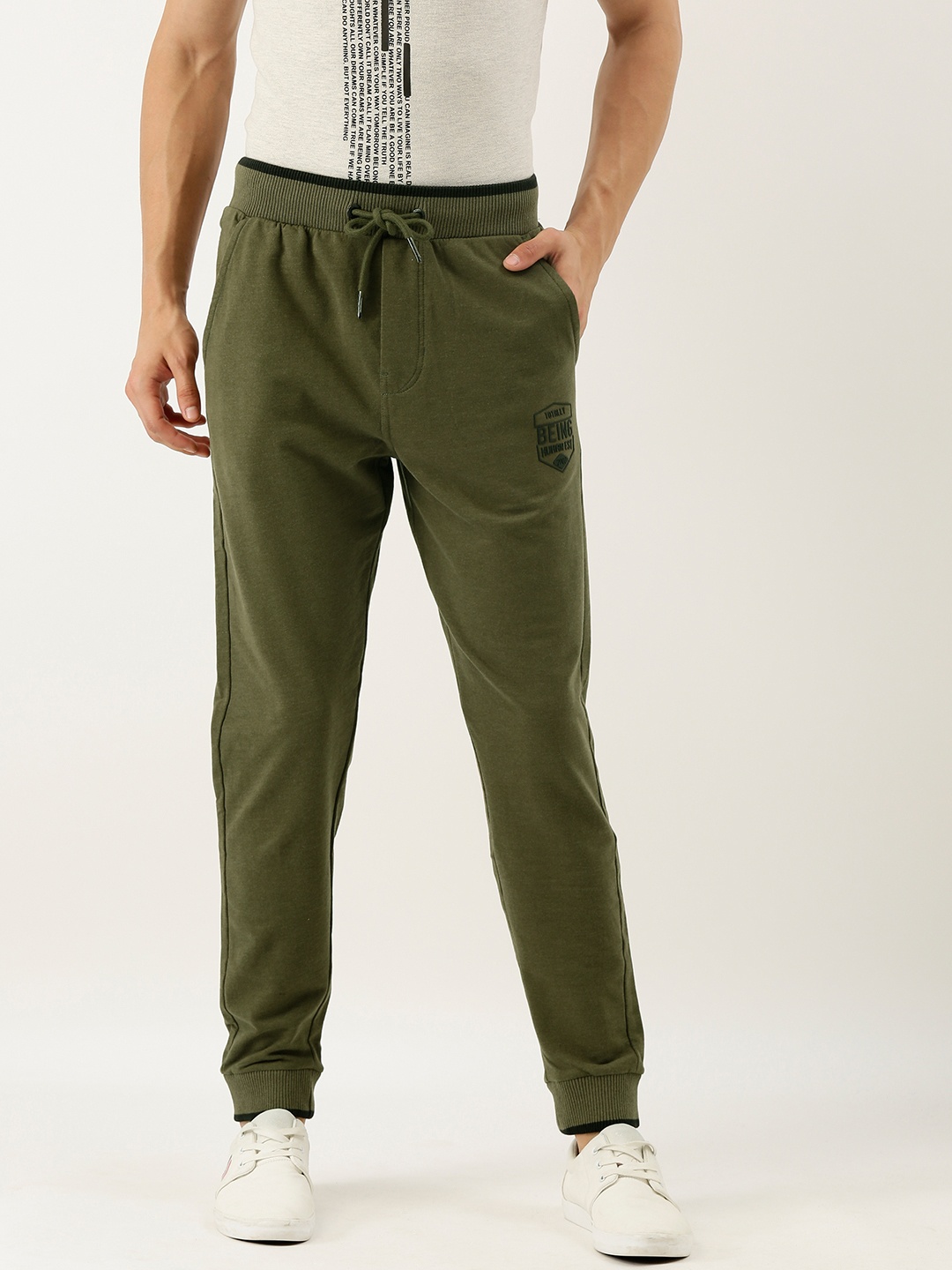 

Being Human Clothing Men Olive Green Solid Straight Fit Joggers