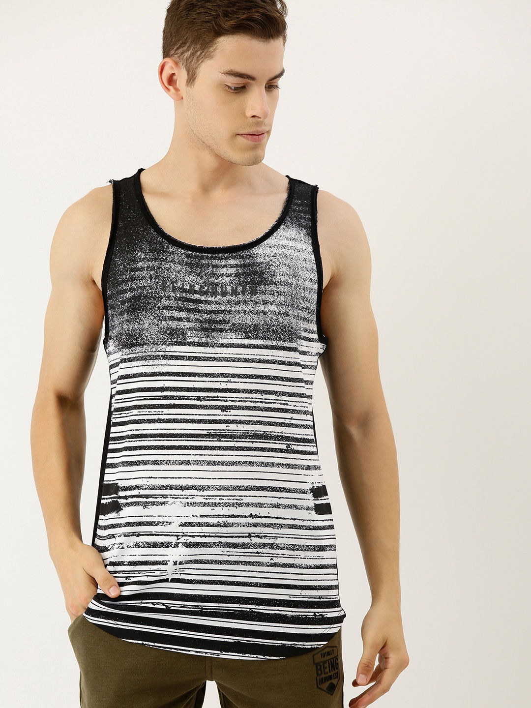 

Being Human Men White & Black Striped Round Neck T-shirt