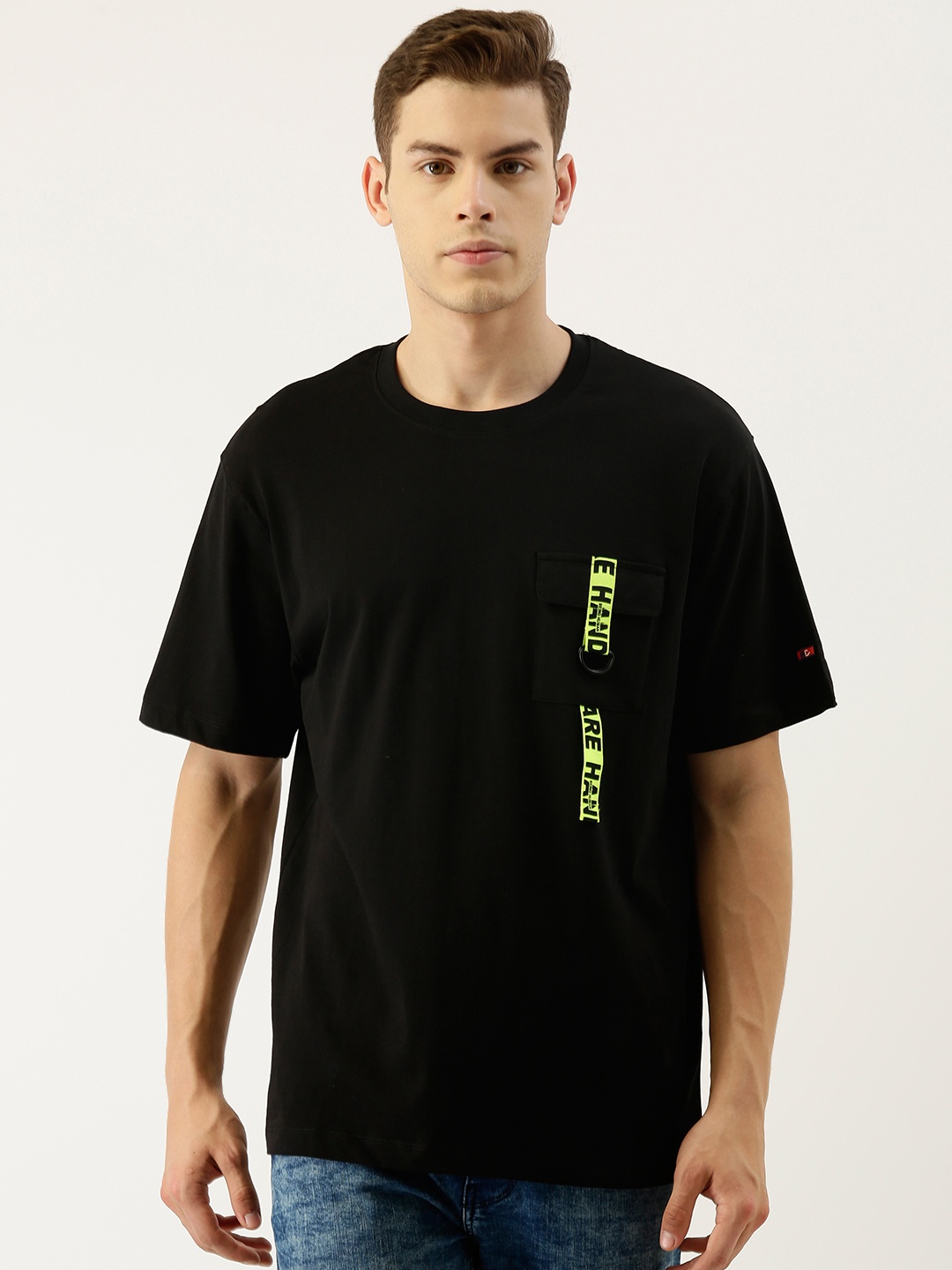 

Being Human Men Black Solid Round Neck Pure Cotton T-shirt With Applique Detailing