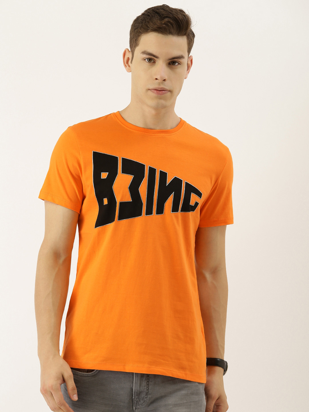 

Being Human Men Orange Printed Round Neck Pure Cotton T-shirt