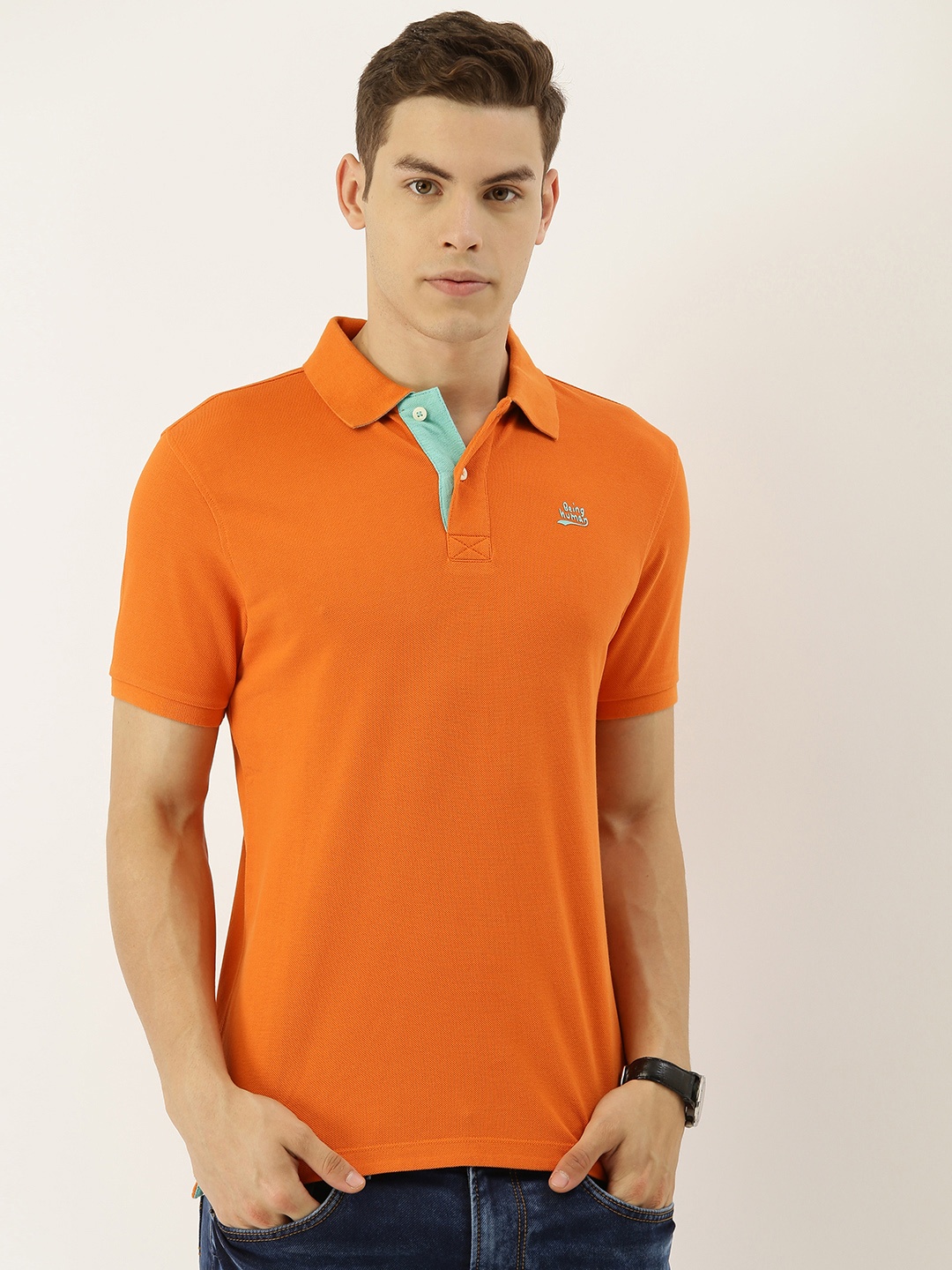 

Being Human Men Orange Solid Polo Collar Pure Cotton T-shirt