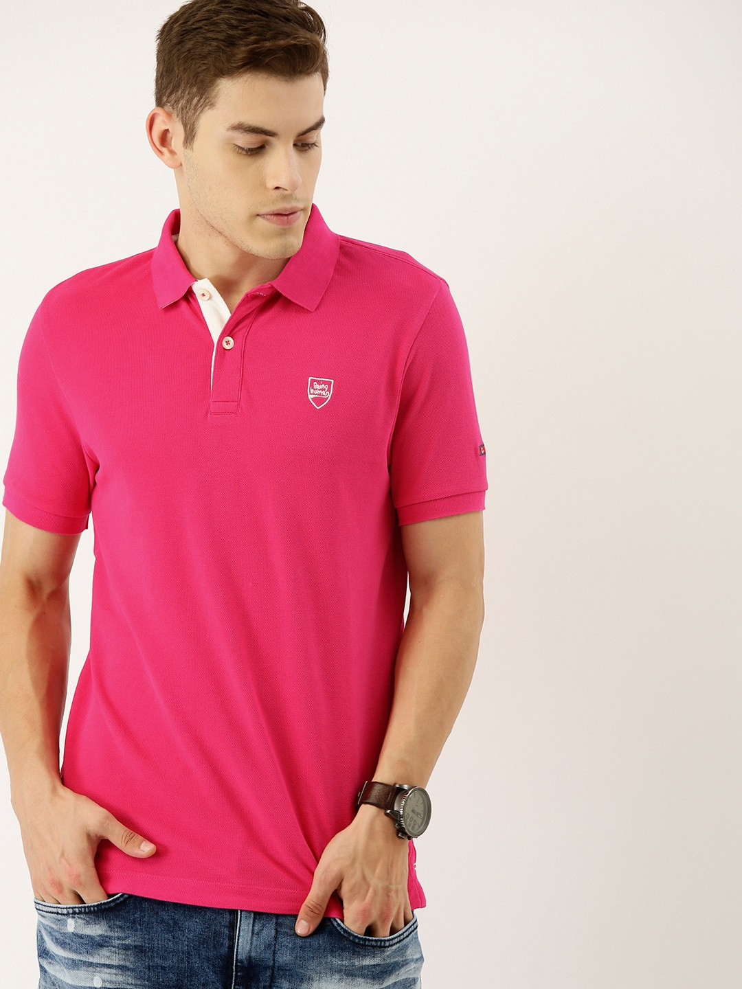 

Being Human Men Pink Solid Polo Collar Pure Cotton T-shirt