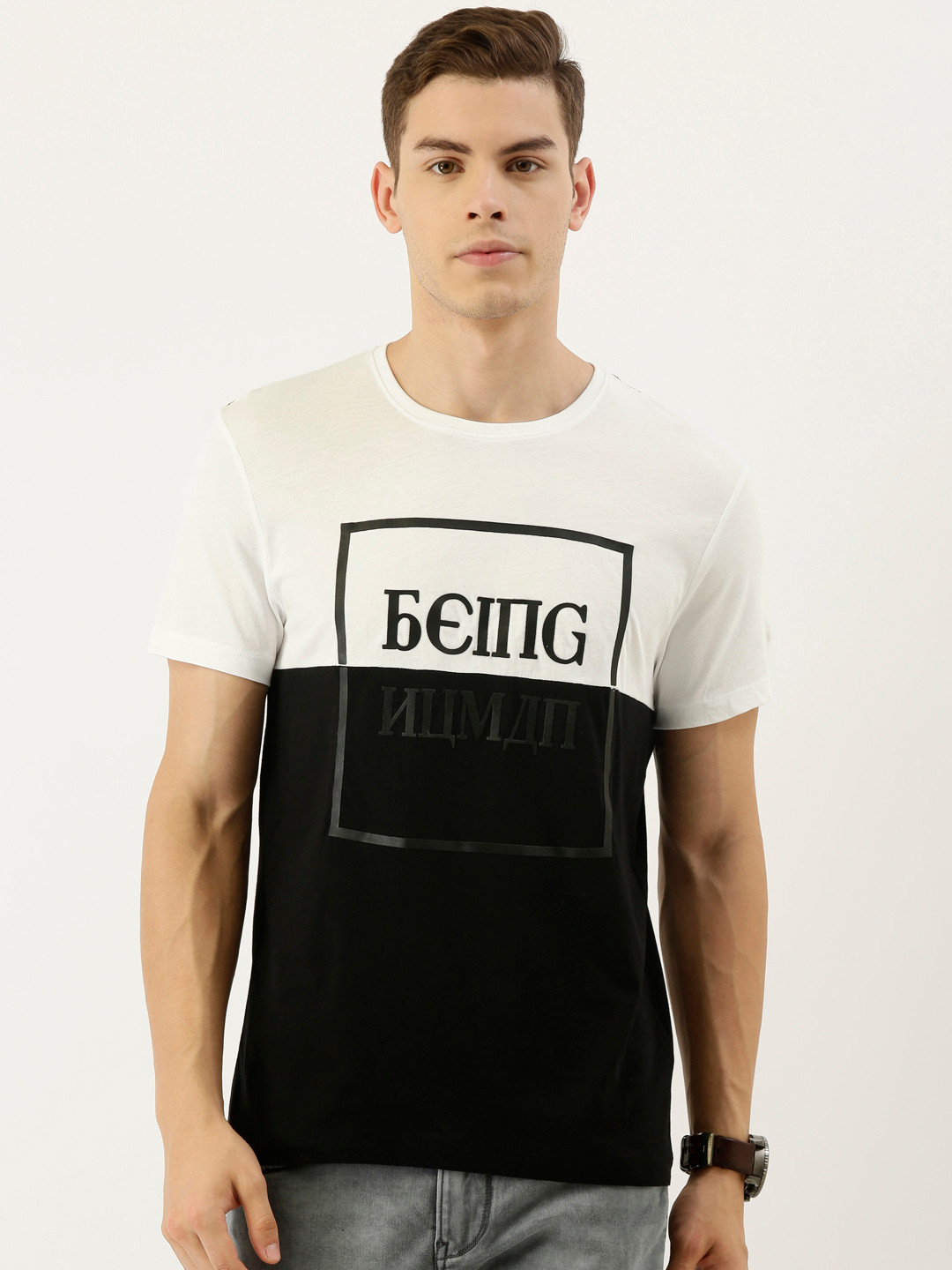 

Being Human Men White Colourblocked Round Neck T-shirt