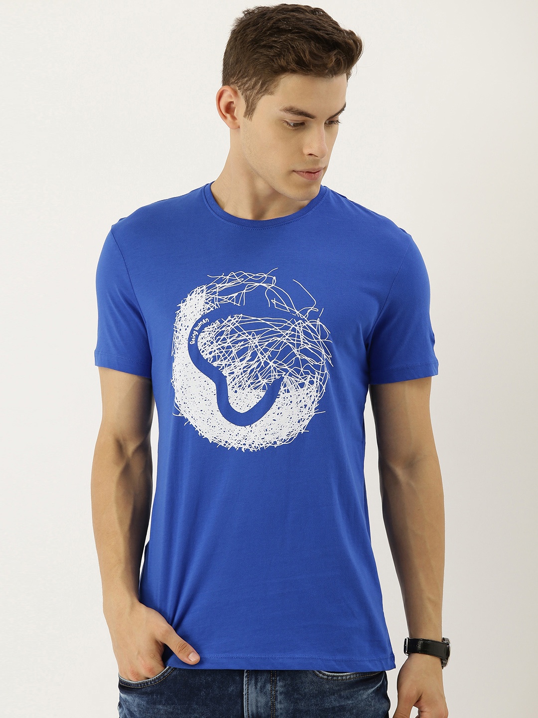 

Being Human Men Blue Printed Round Neck T-shirt