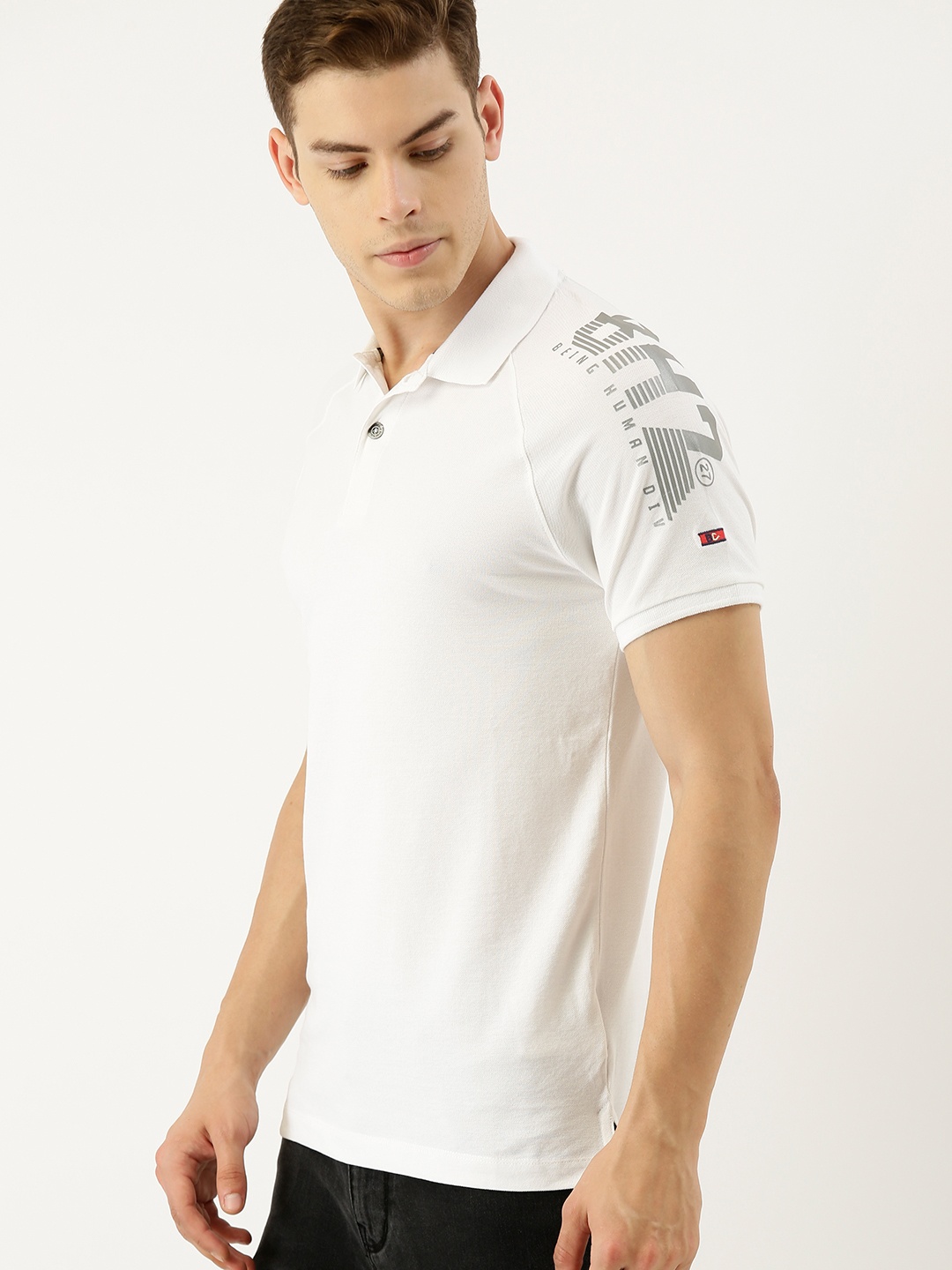 

Being Human Men White Solid Polo Collar T-shirt
