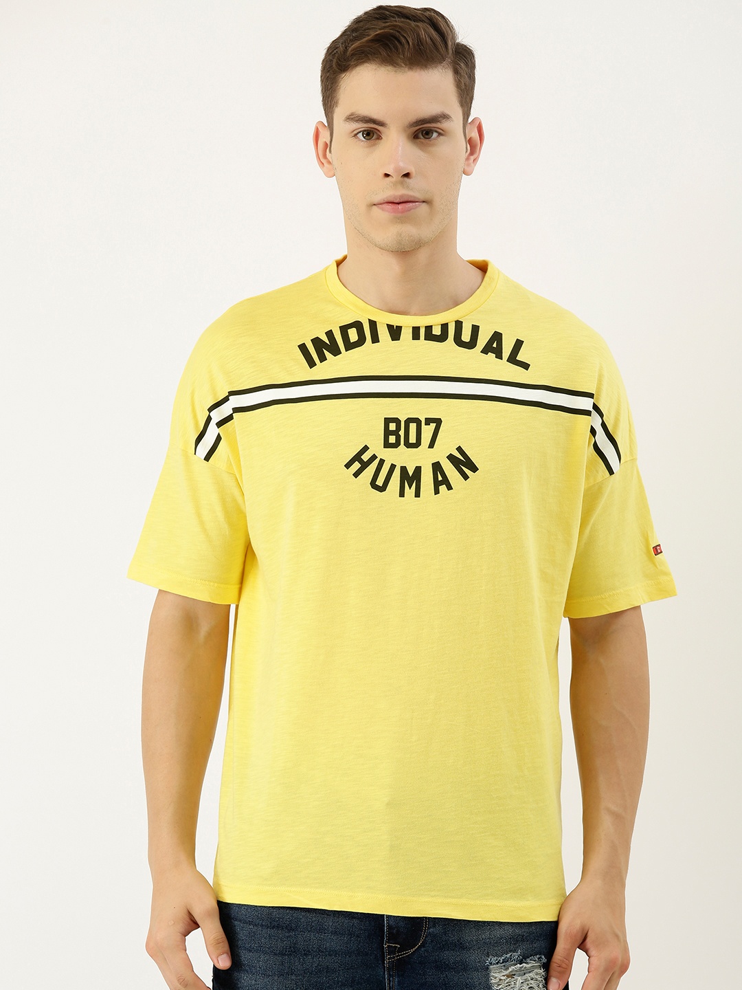 

Being Human Clothing Men Yellow Printed Round Neck Pure Cotton T-shirt