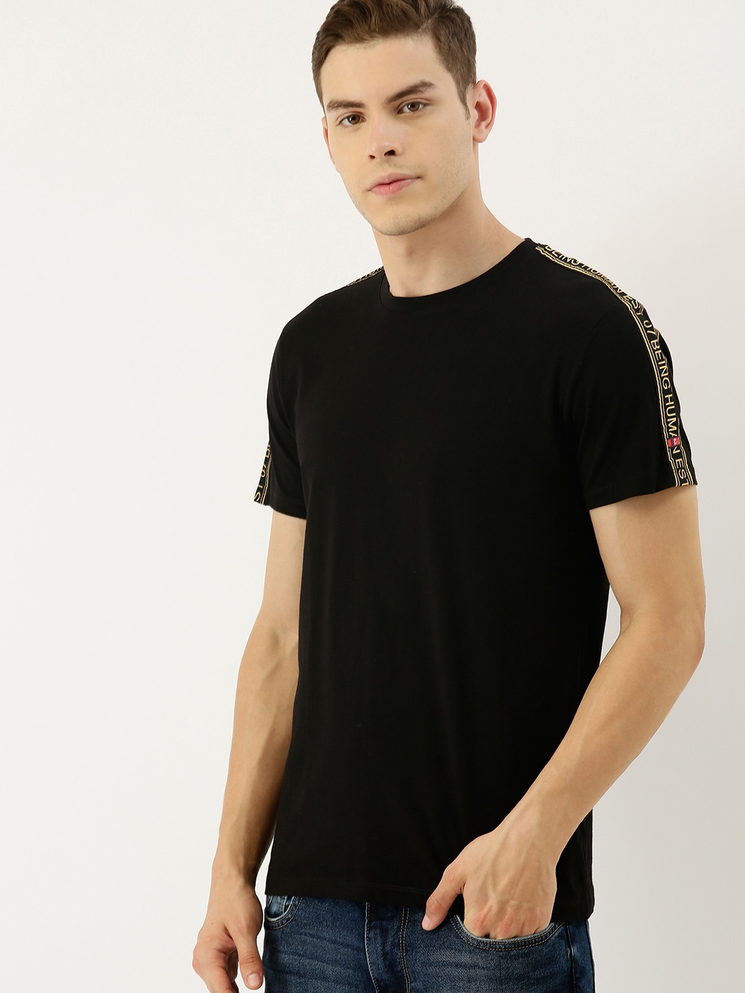 

Being Human Men Black Solid Round Neck Pure Cotton T-shirt