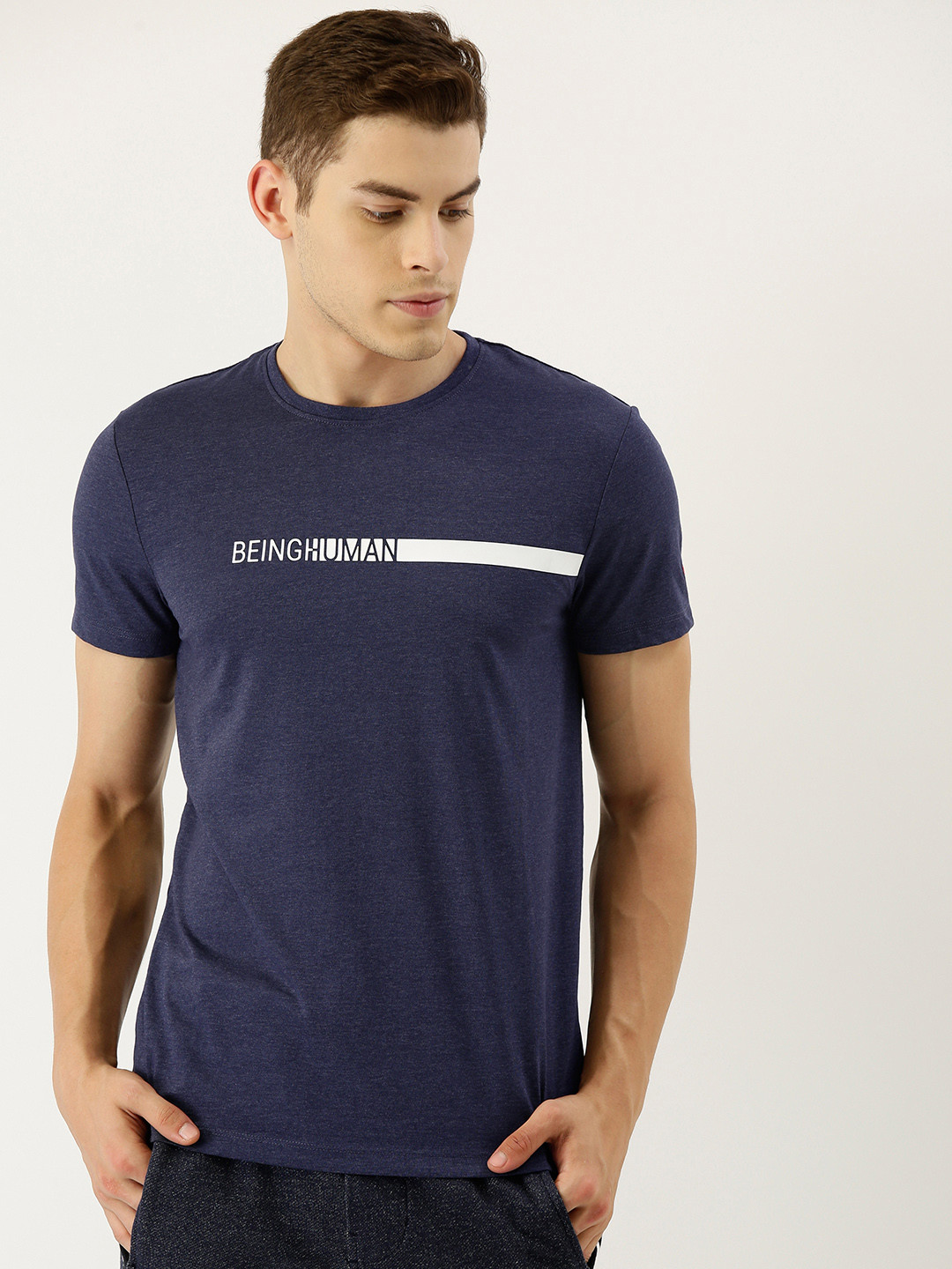 

Being Human Men Navy Blue Solid Round Neck T-shirt
