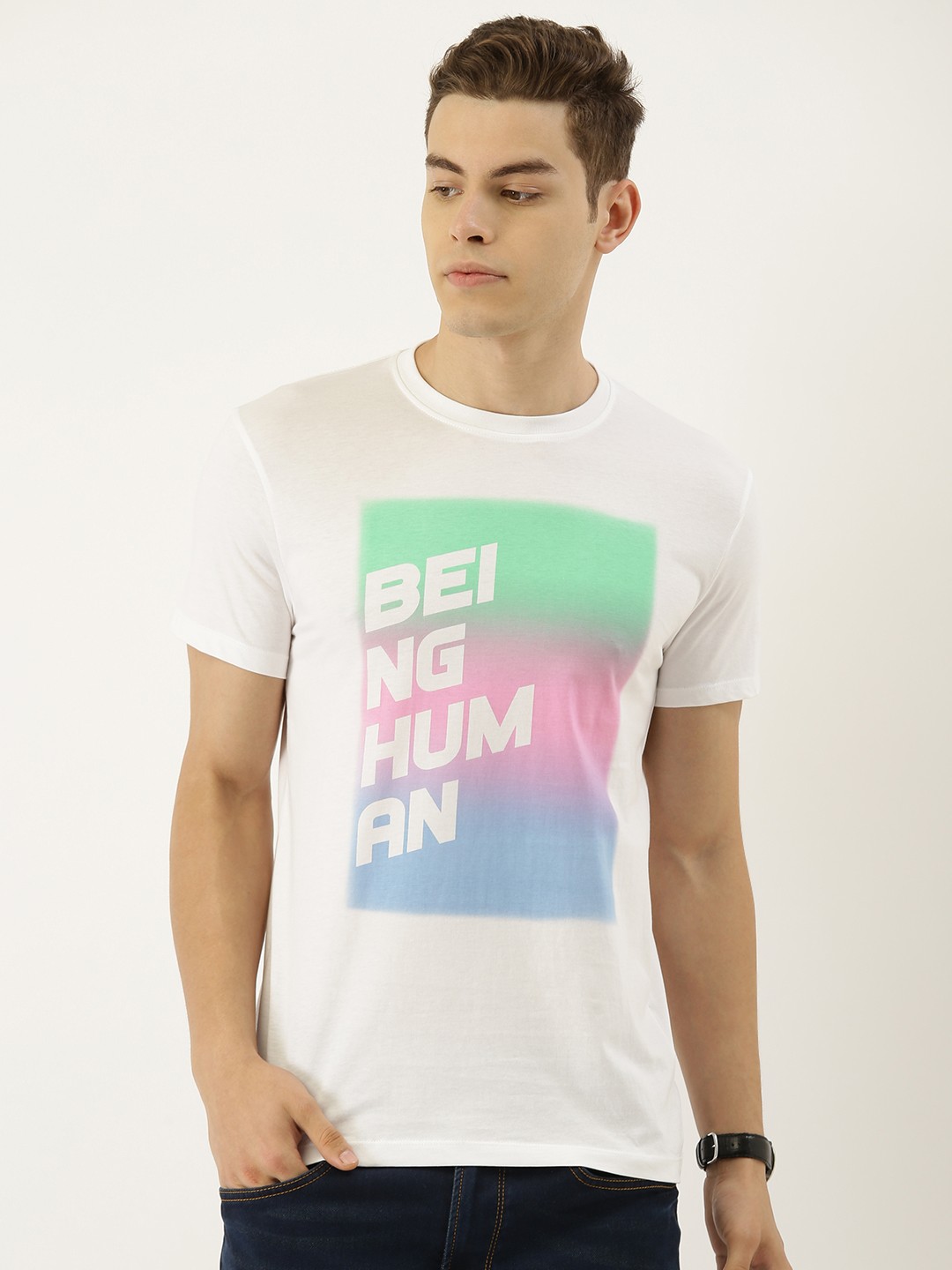

Being Human Men White Printed Round Neck T-shirt