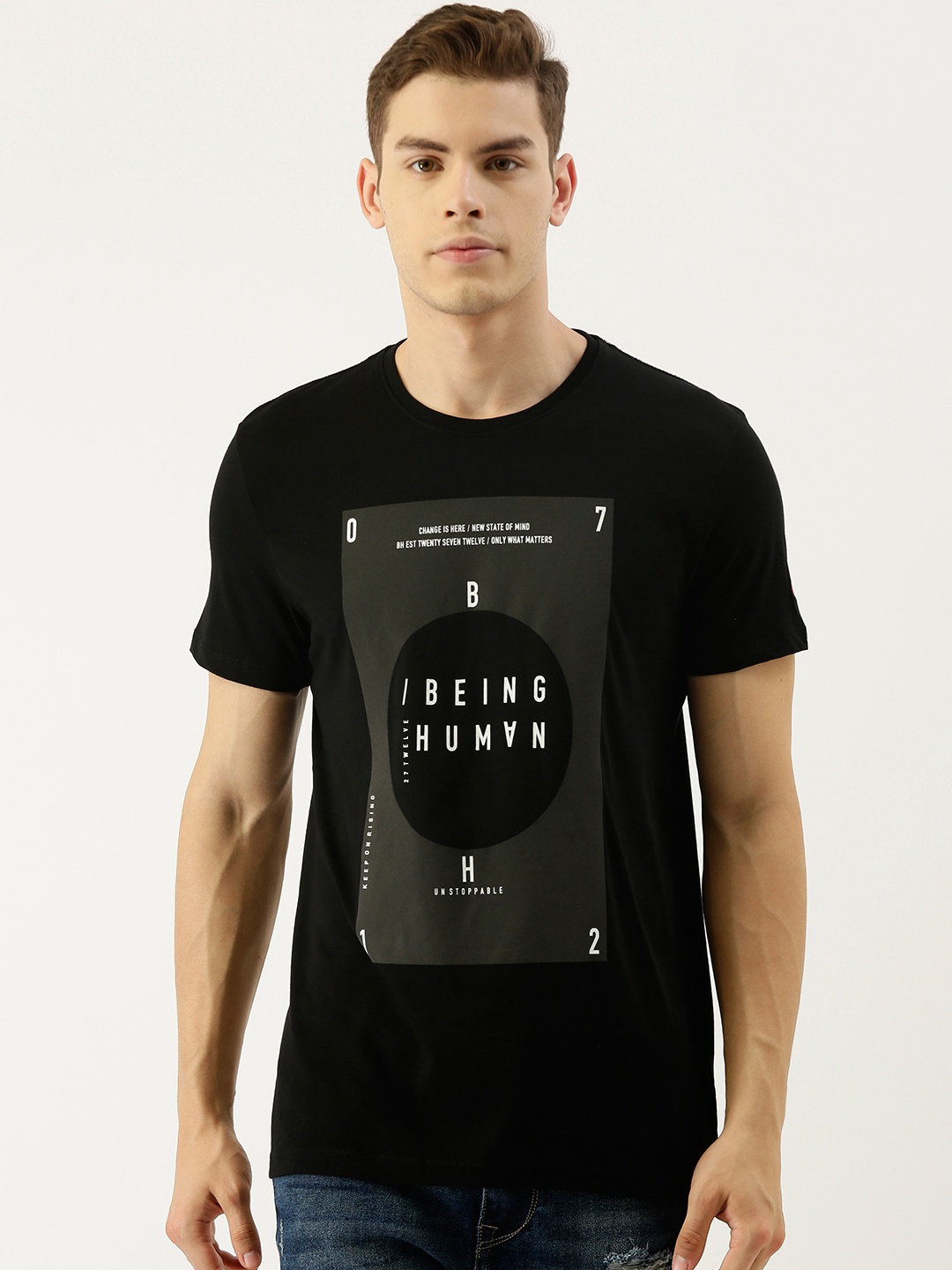 

Being Human Men Black Printed Round Neck Pure Cotton T-shirt
