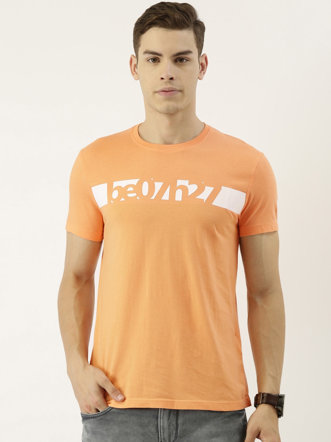 

Being Human Men Peach-Coloured Printed Round Neck T-shirt