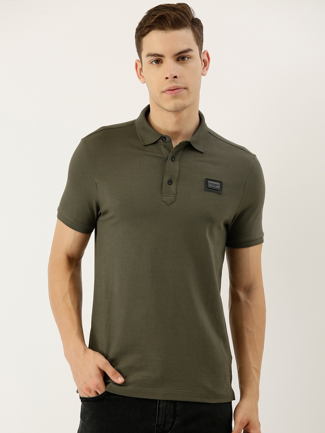 

Being Human Men Olive Green Solid Polo Collar T-shirt