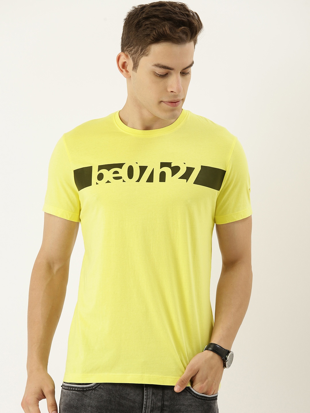 

Being Human Men Yellow Printed Round Neck Pure Cotton T-shirt