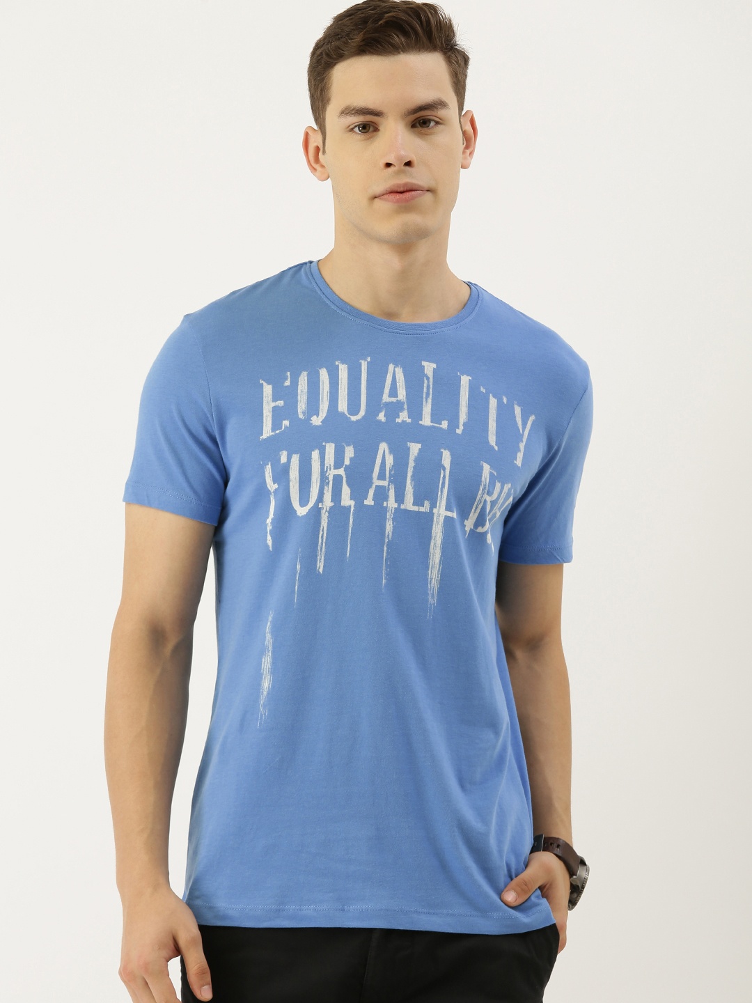 

Being Human Clothing Men Blue Pure Cotton Printed Round Neck Pure Cotton T-shirt